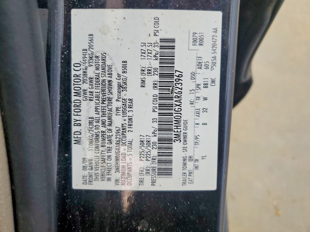 2010 Mercury Milan Premier Black vin: 3MEHM0JGXAR623967