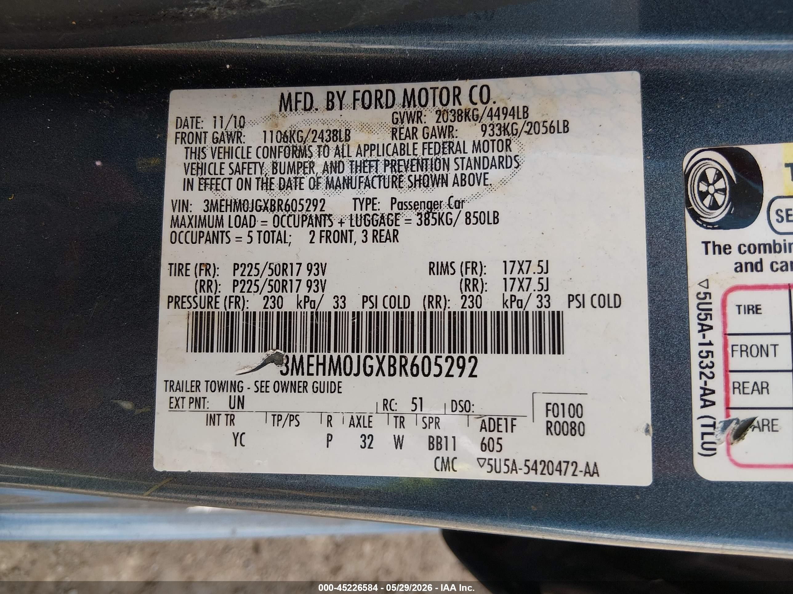 2011 Mercury Milan Premier Light Blue vin: 3MEHM0JGXBR605292
