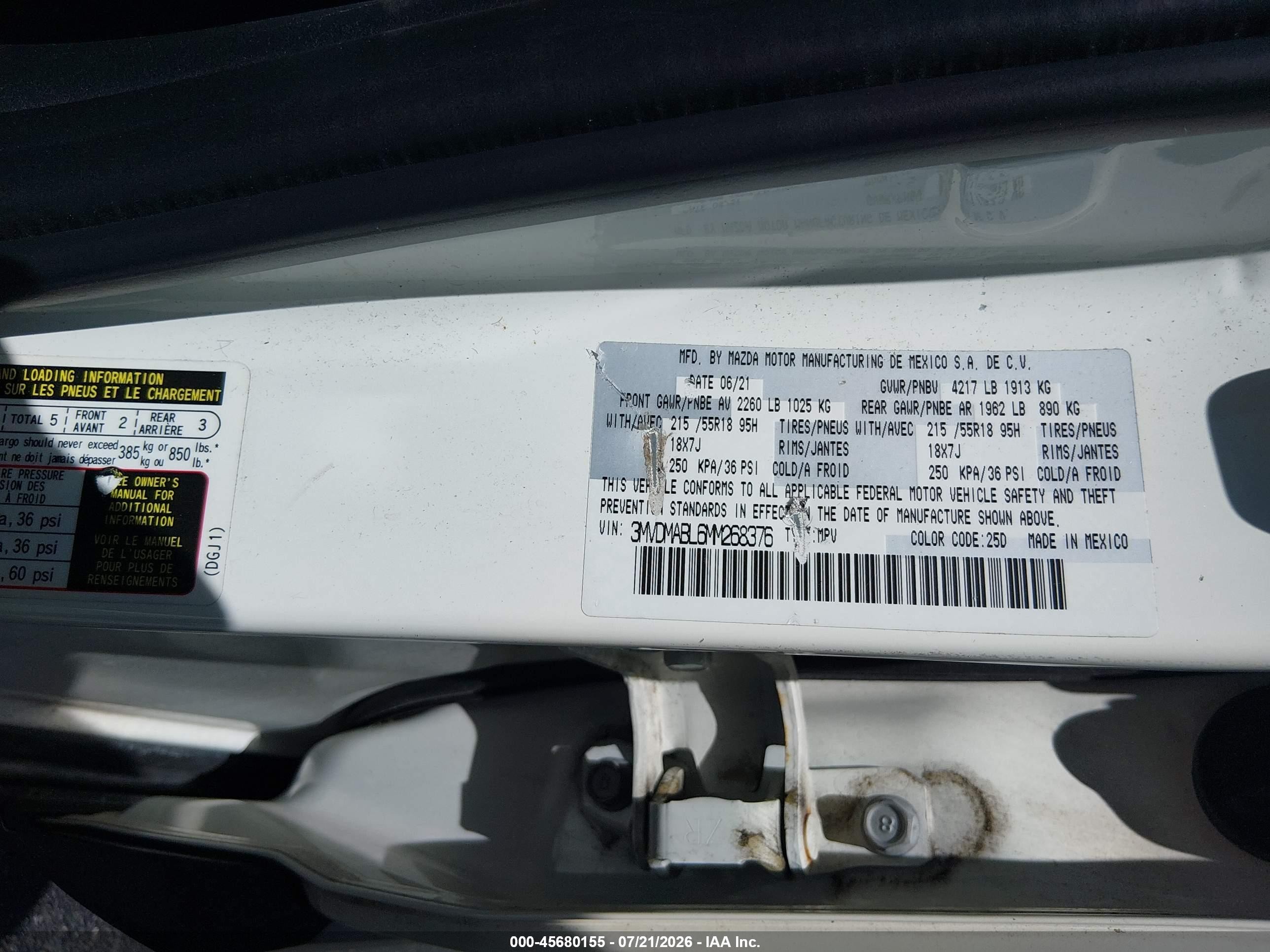 2021 Mazda Cx-30 Select White vin: 3MVDMABL6MM268376