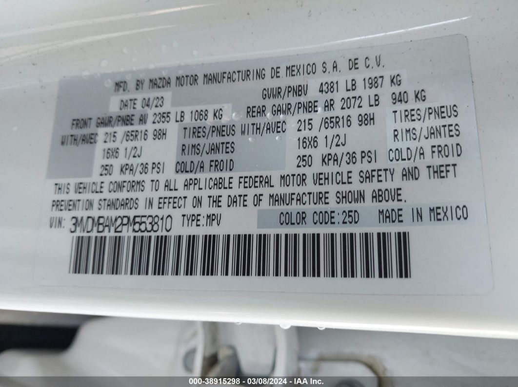 2023 Mazda Cx-30 2.5 S White vin: 3MVDMBAM2PM553810