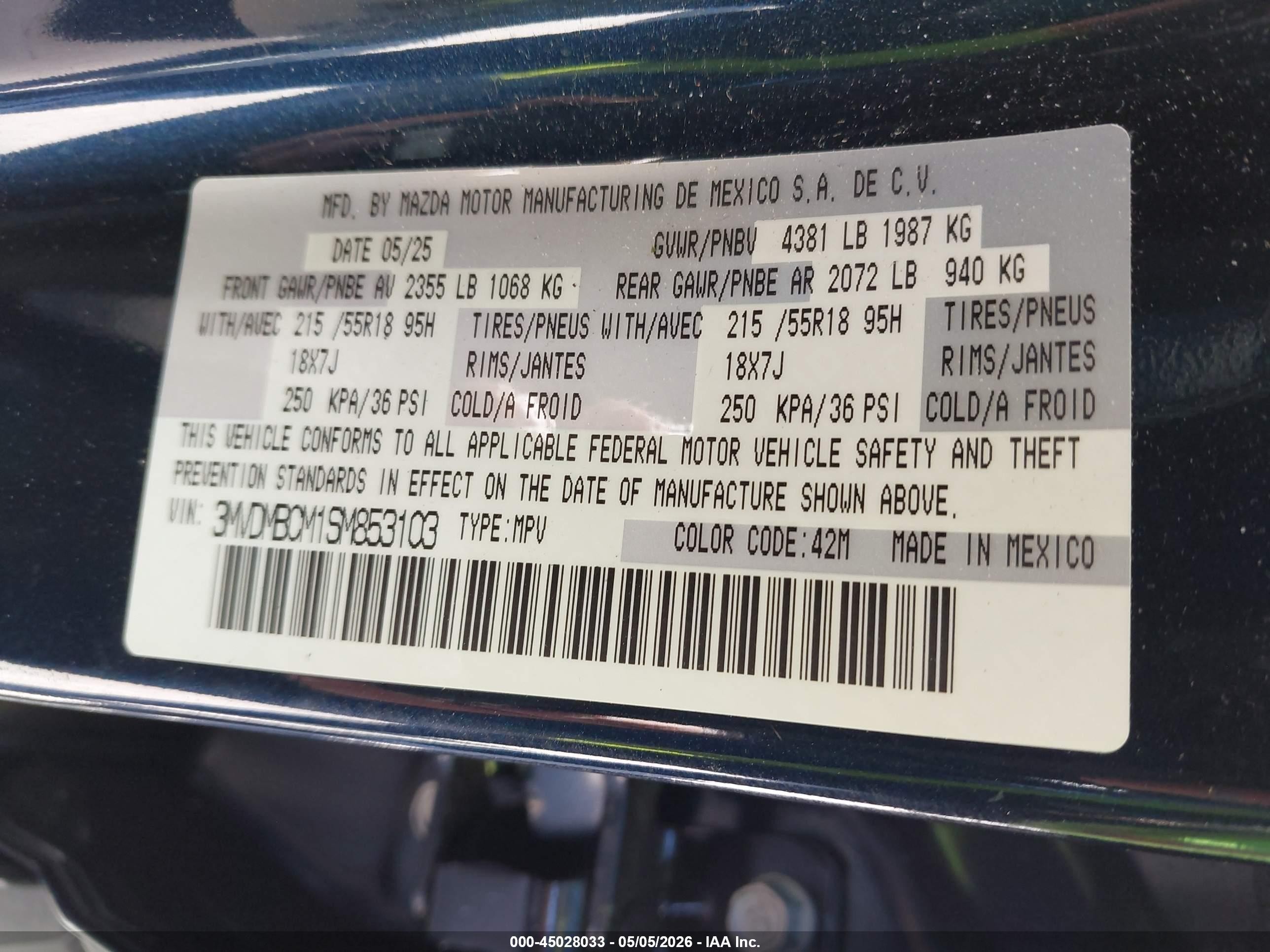 2025 Mazda Cx-30 2.5 S Preferred Package Blue vin: 3MVDMBCM1SM853103