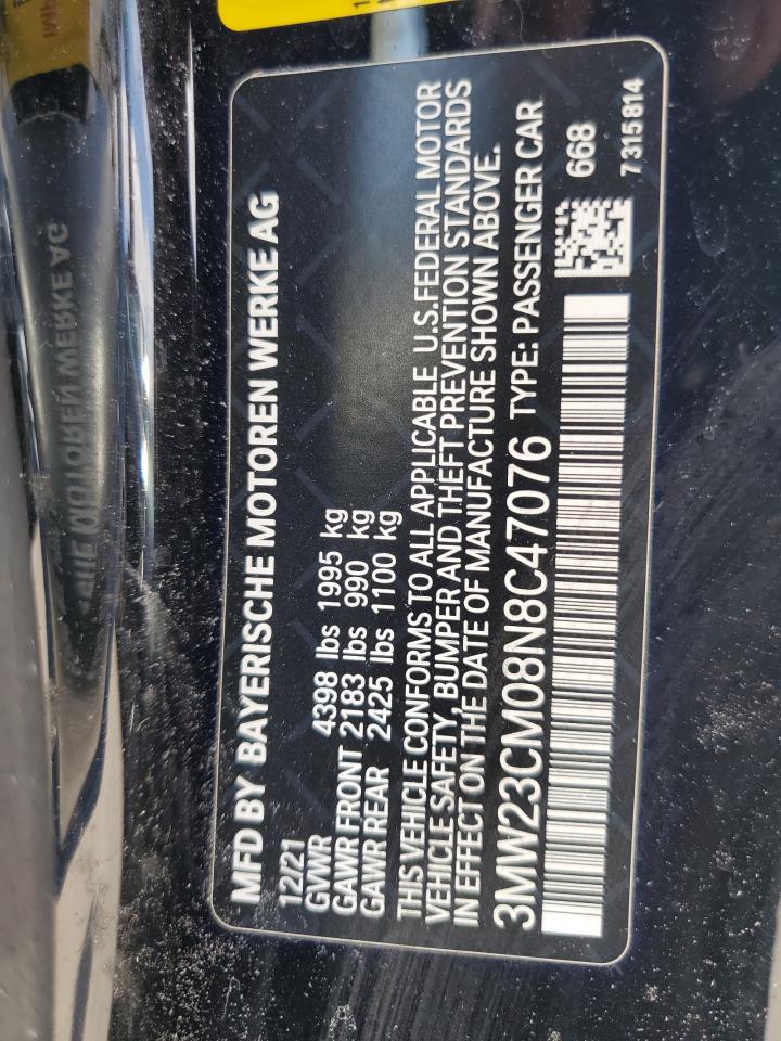 2022 Bmw 230i Черный vin: 3MW23CM08N8C47076