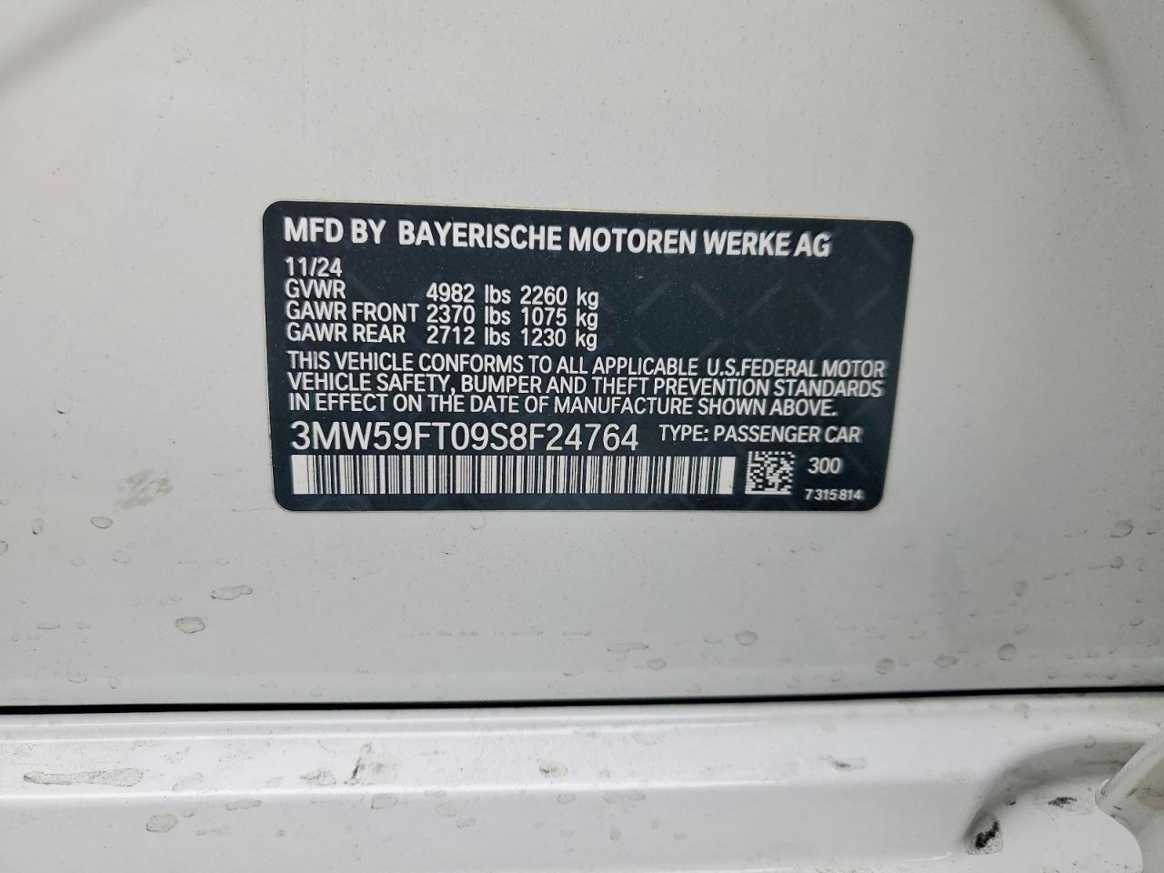 2025 Bmw M340i White vin: 3MW59FT09S8F24764