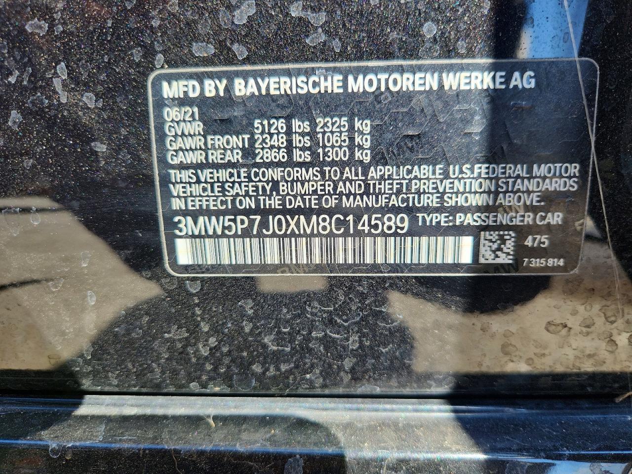2021 Bmw 330e Черный vin: 3MW5P7J0XM8C14589