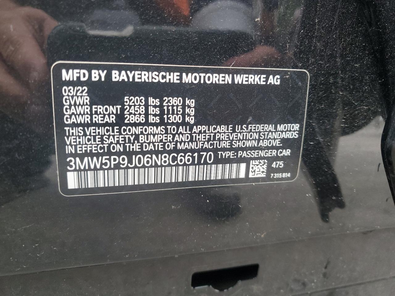 2022 Bmw 330xe    Black vin: 3MW5P9J06N8C66170
