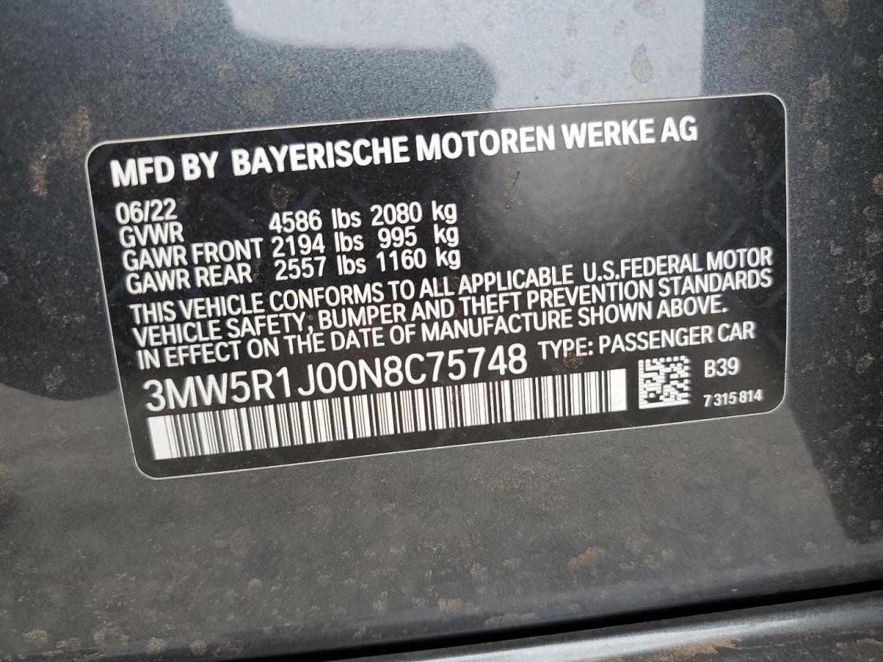 2022 Bmw 330i    Charcoal vin: 3MW5R1J00N8C75748