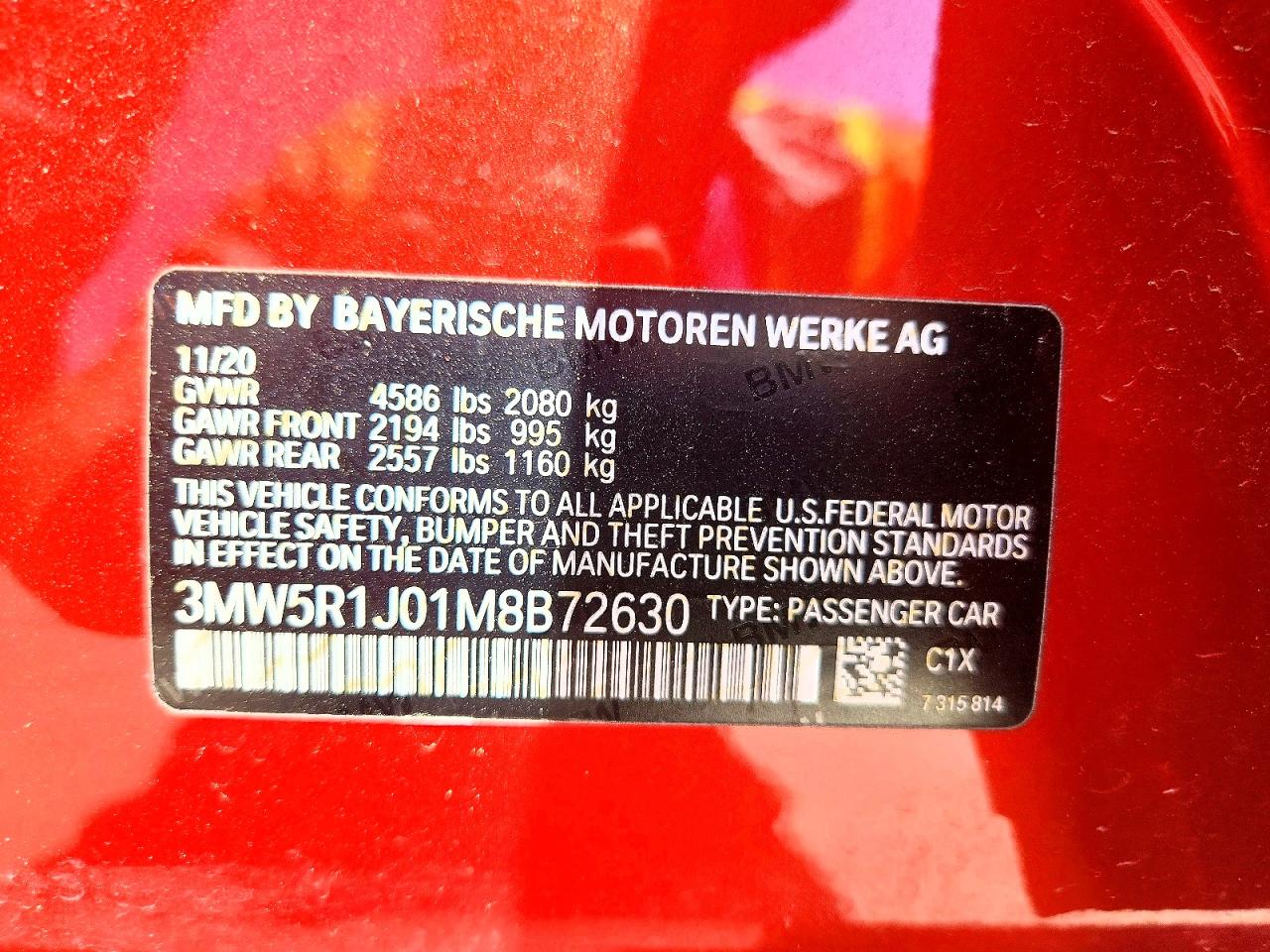 2021 Bmw 330i Orange vin: 3MW5R1J01M8B72630