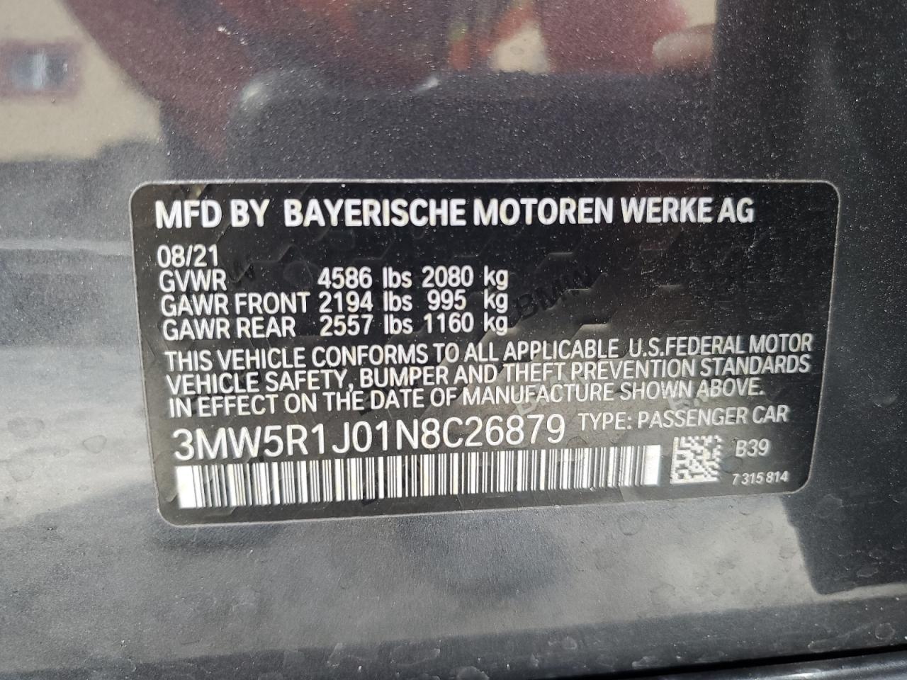 2022 Bmw 330i    Серый vin: 3MW5R1J01N8C26879
