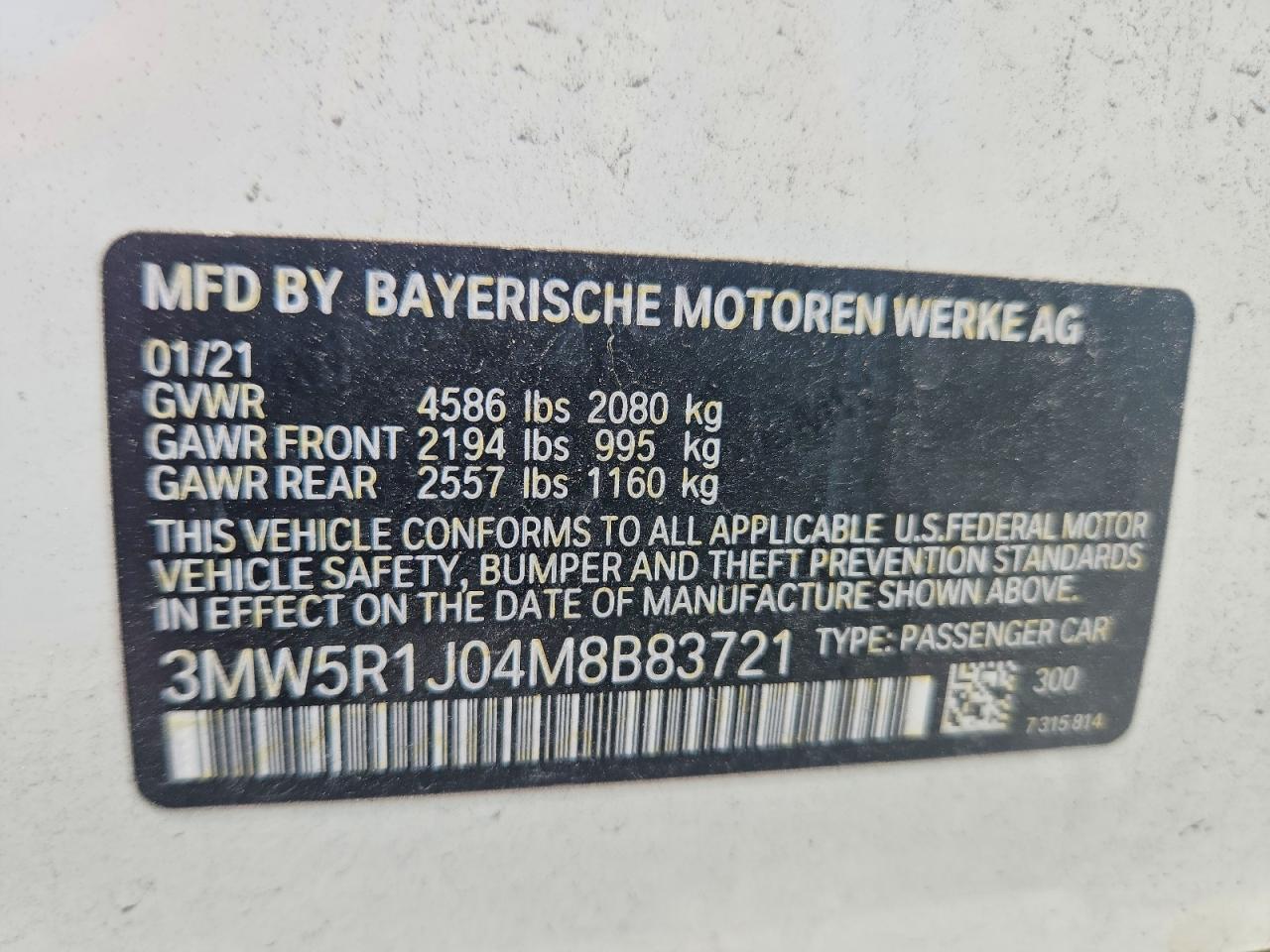 2021 Bmw 330i Белый vin: 3MW5R1J04M8B83721