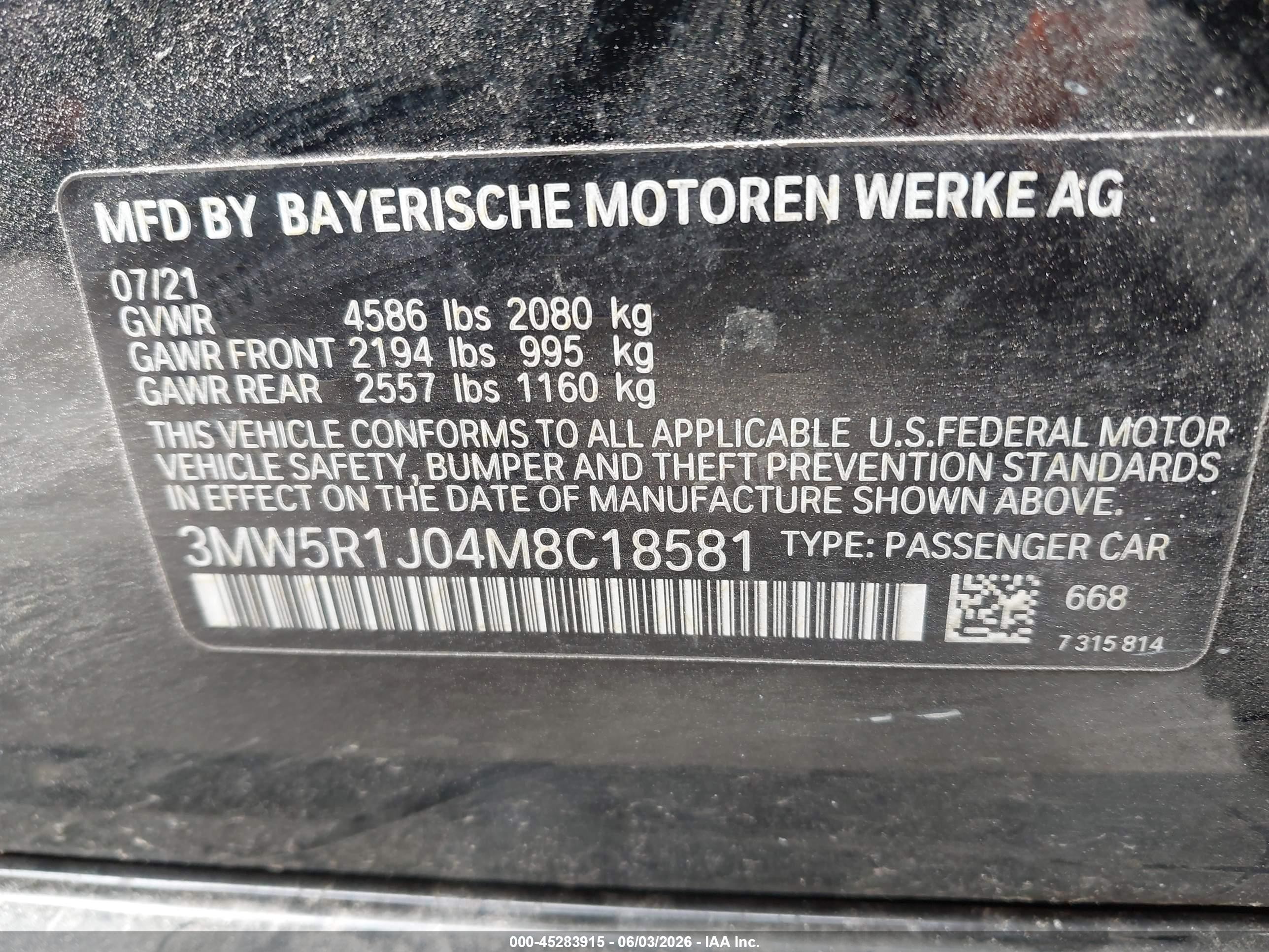 2021 Bmw 330i   Черный vin: 3MW5R1J04M8C18581