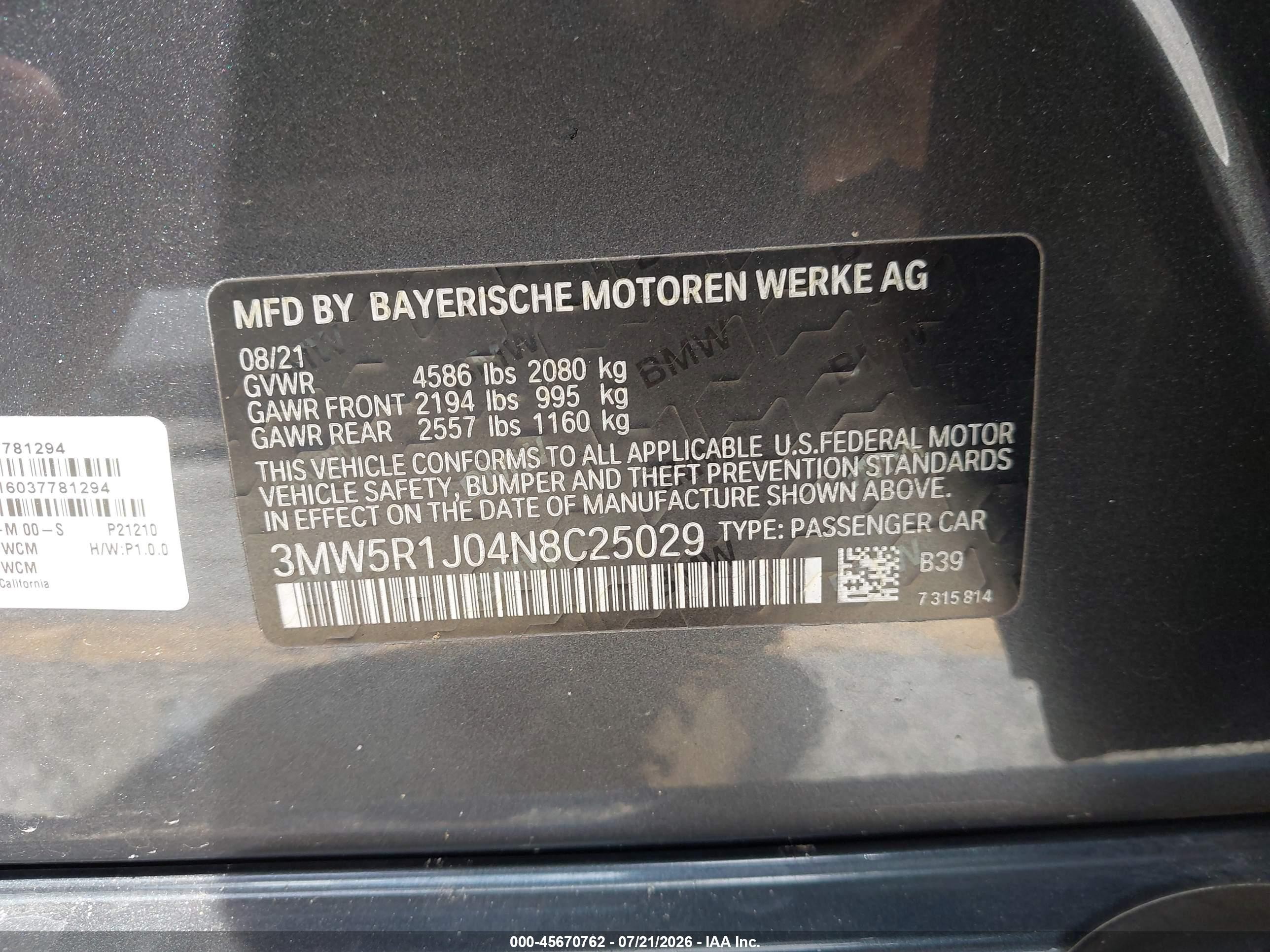 2022 Bmw 330i Gray vin: 3MW5R1J04N8C25029