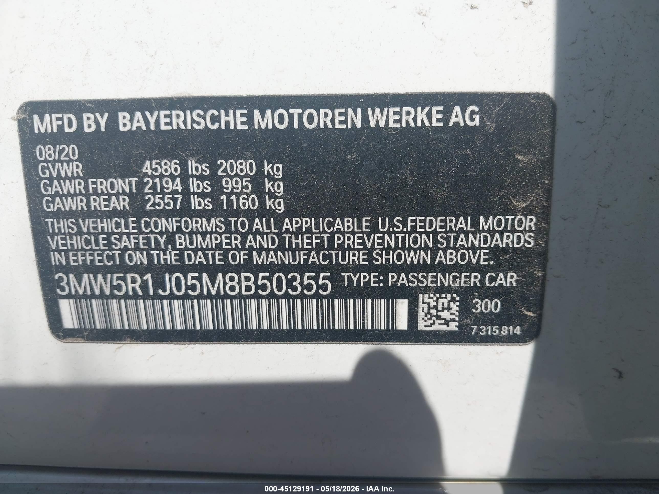 2021 Bmw 330i   White vin: 3MW5R1J05M8B50355