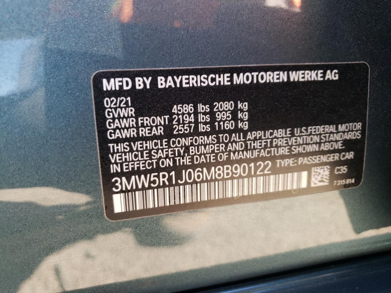 2021 Bmw 330i  Blue vin: 3MW5R1J06M8B90122