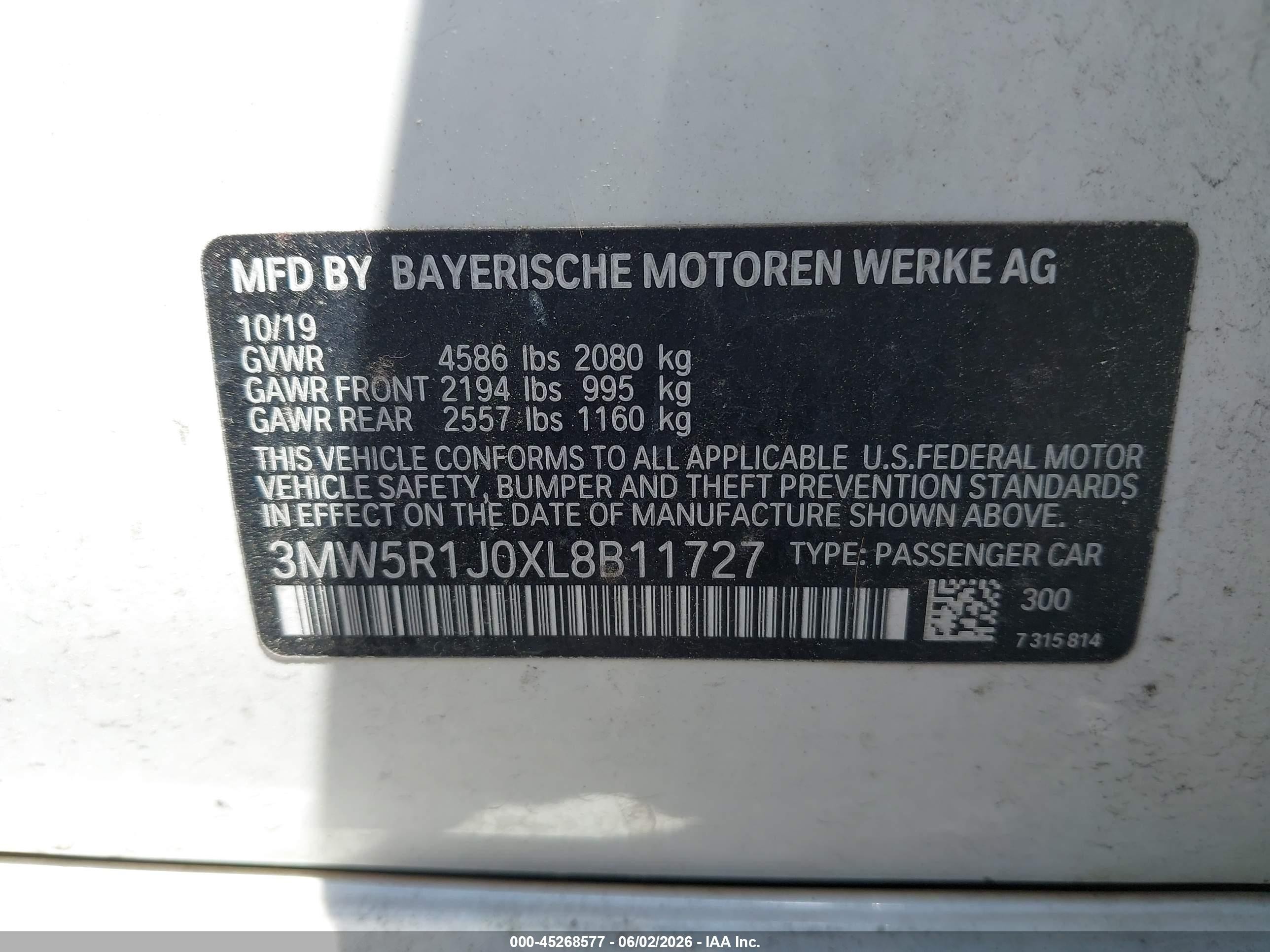2020 Bmw 330i   Белый vin: 3MW5R1J0XL8B11727