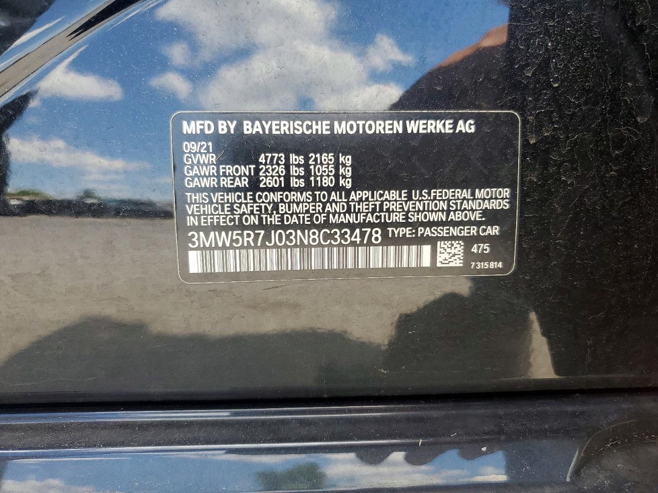2022 Bmw 330xi Черный vin: 3MW5R7J03N8C33478