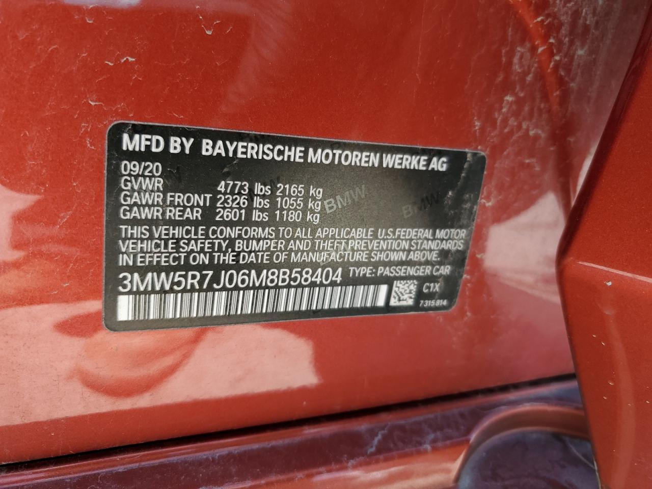 2021 Bmw 330xi    Orange vin: 3MW5R7J06M8B58404