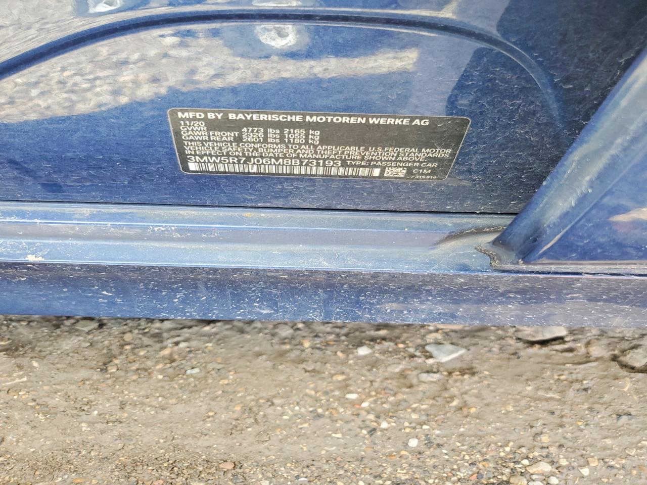 2021 Bmw 330xi Blue vin: 3MW5R7J06M8B73193