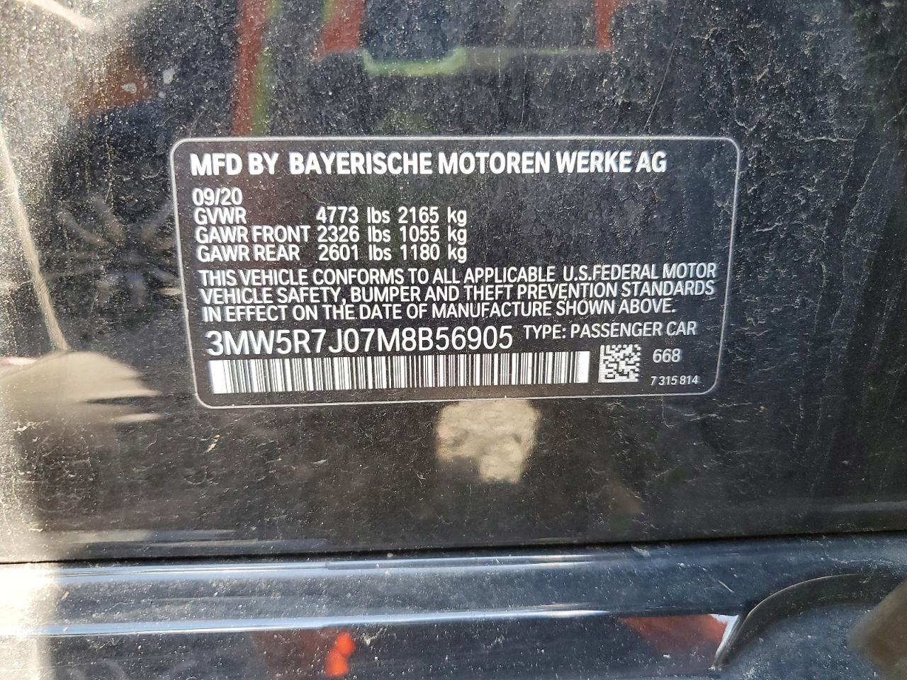 2021 Bmw 330xi Черный vin: 3MW5R7J07M8B56905