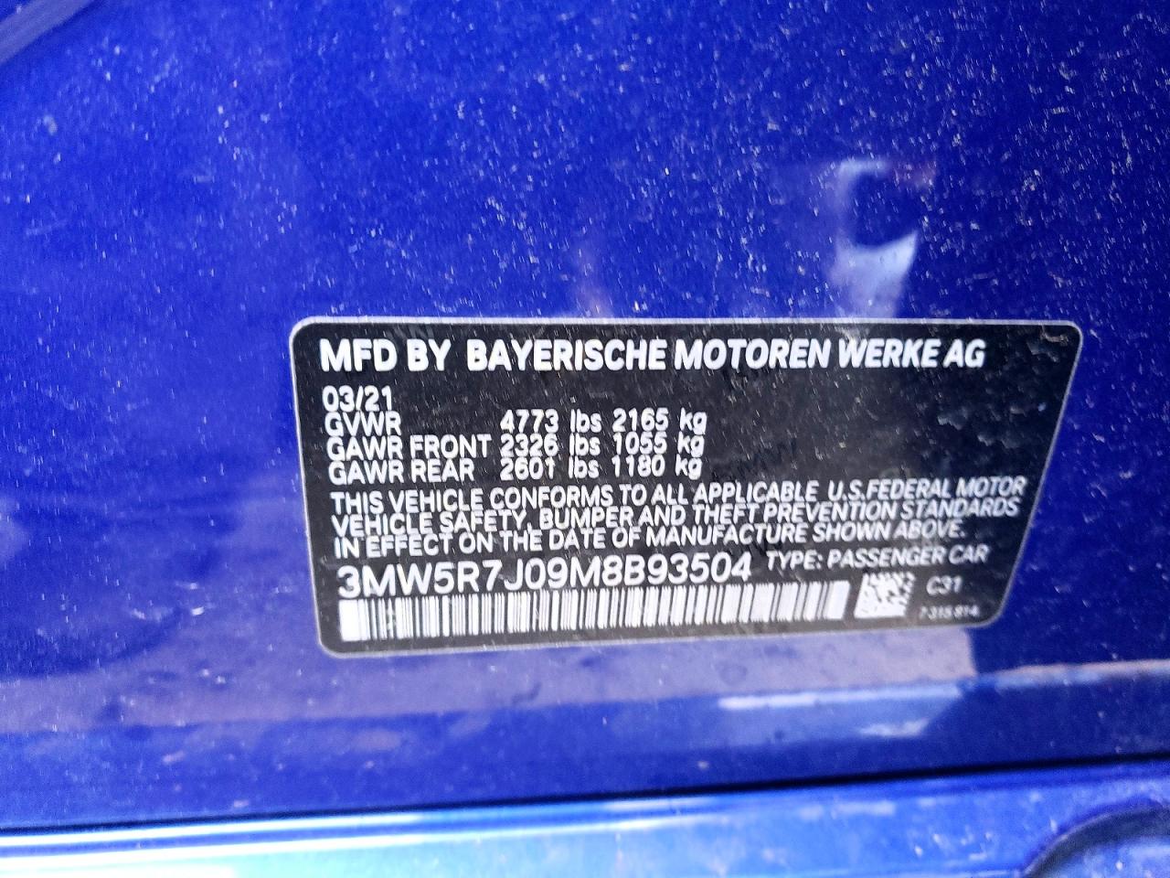 2021 Bmw 330xi Blue vin: 3MW5R7J09M8B93504