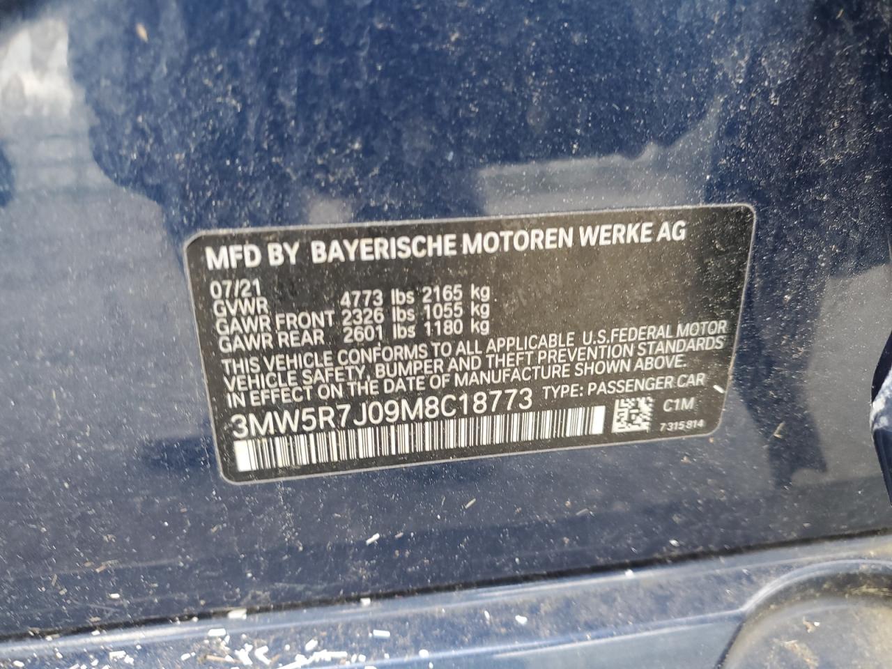 2021 Bmw 330xi    Blue vin: 3MW5R7J09M8C18773