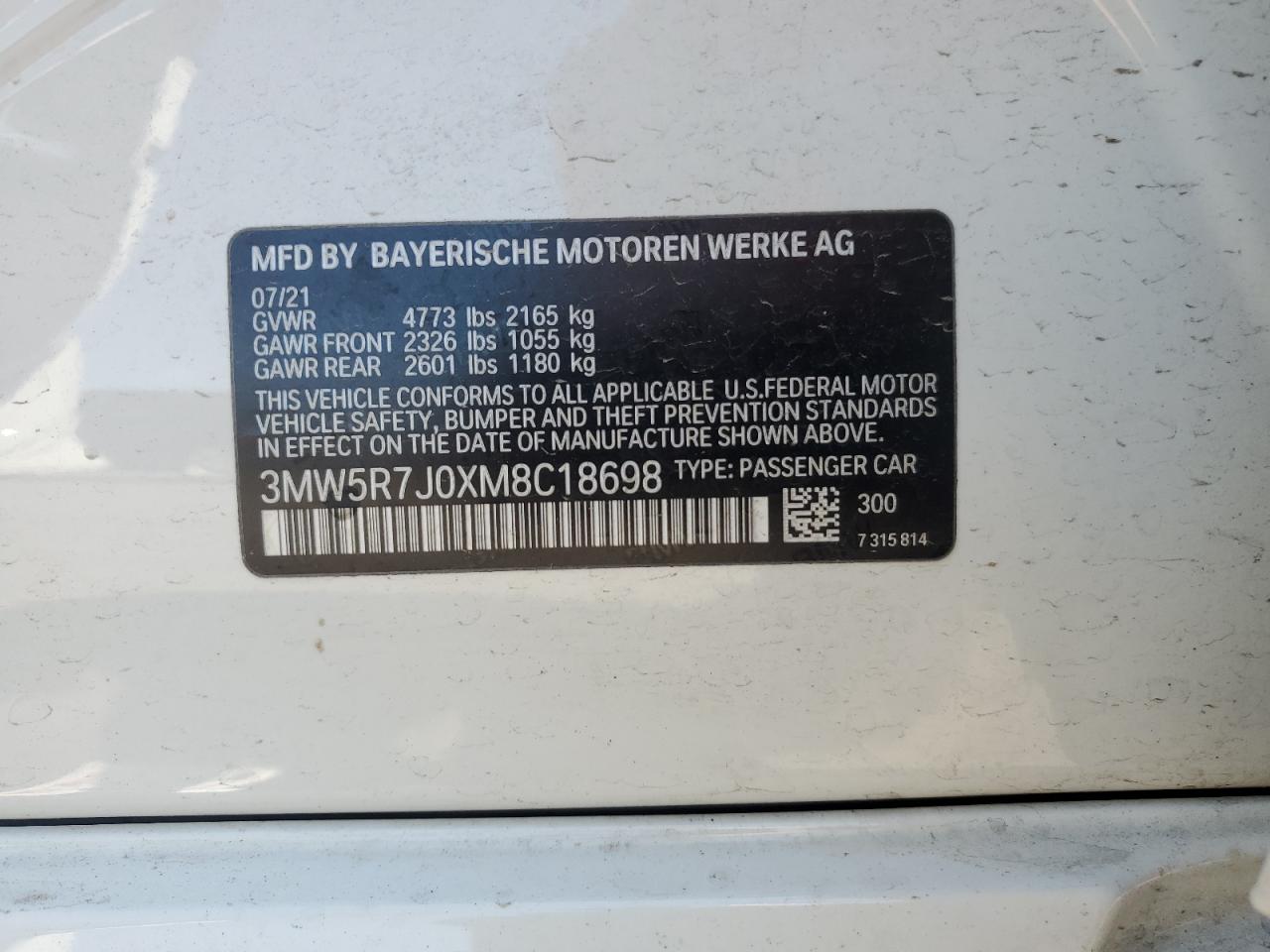 2021 Bmw 330xi    Белый vin: 3MW5R7J0XM8C18698