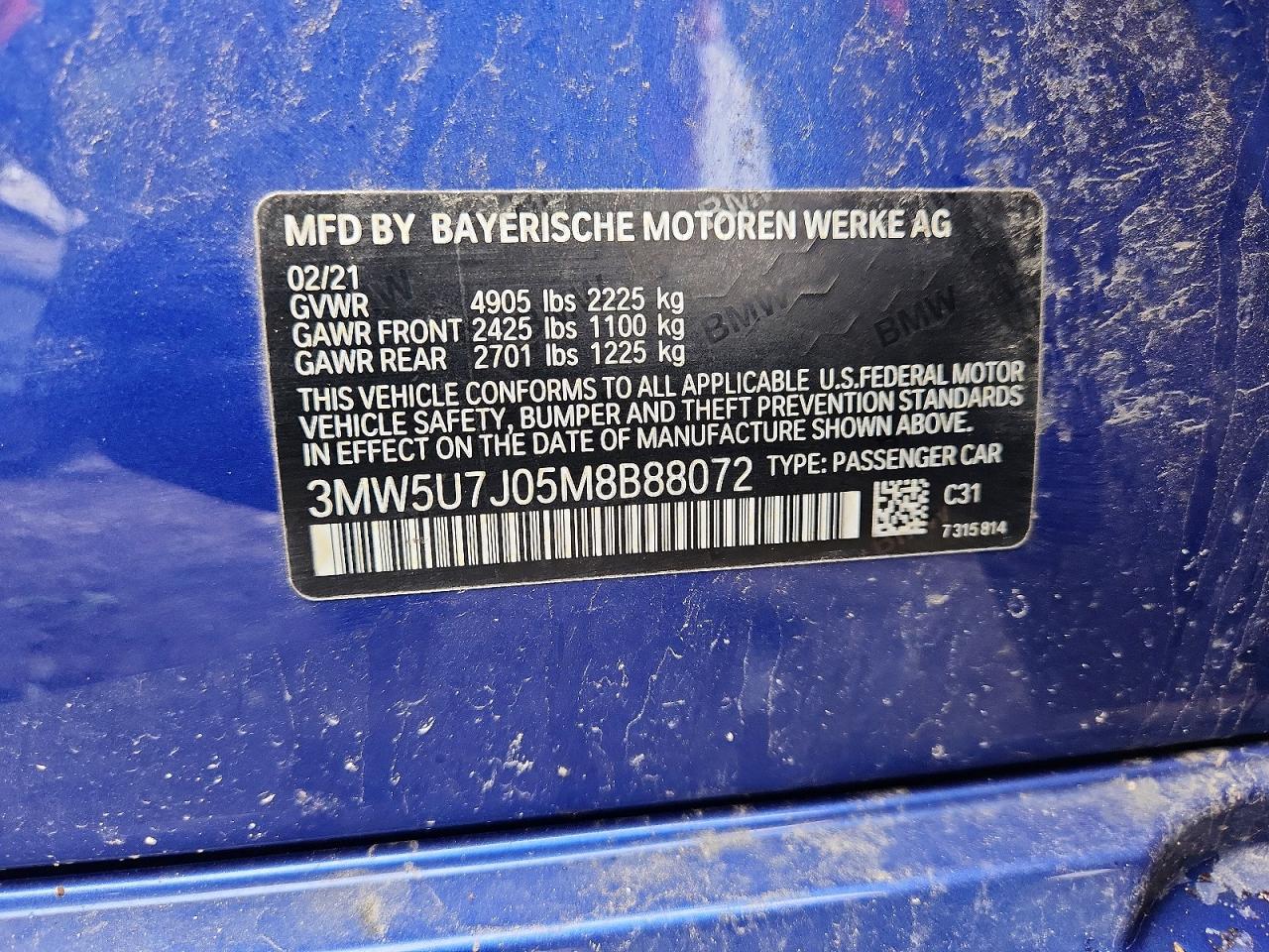 2021 Bmw M340i Blue vin: 3MW5U7J05M8B88072