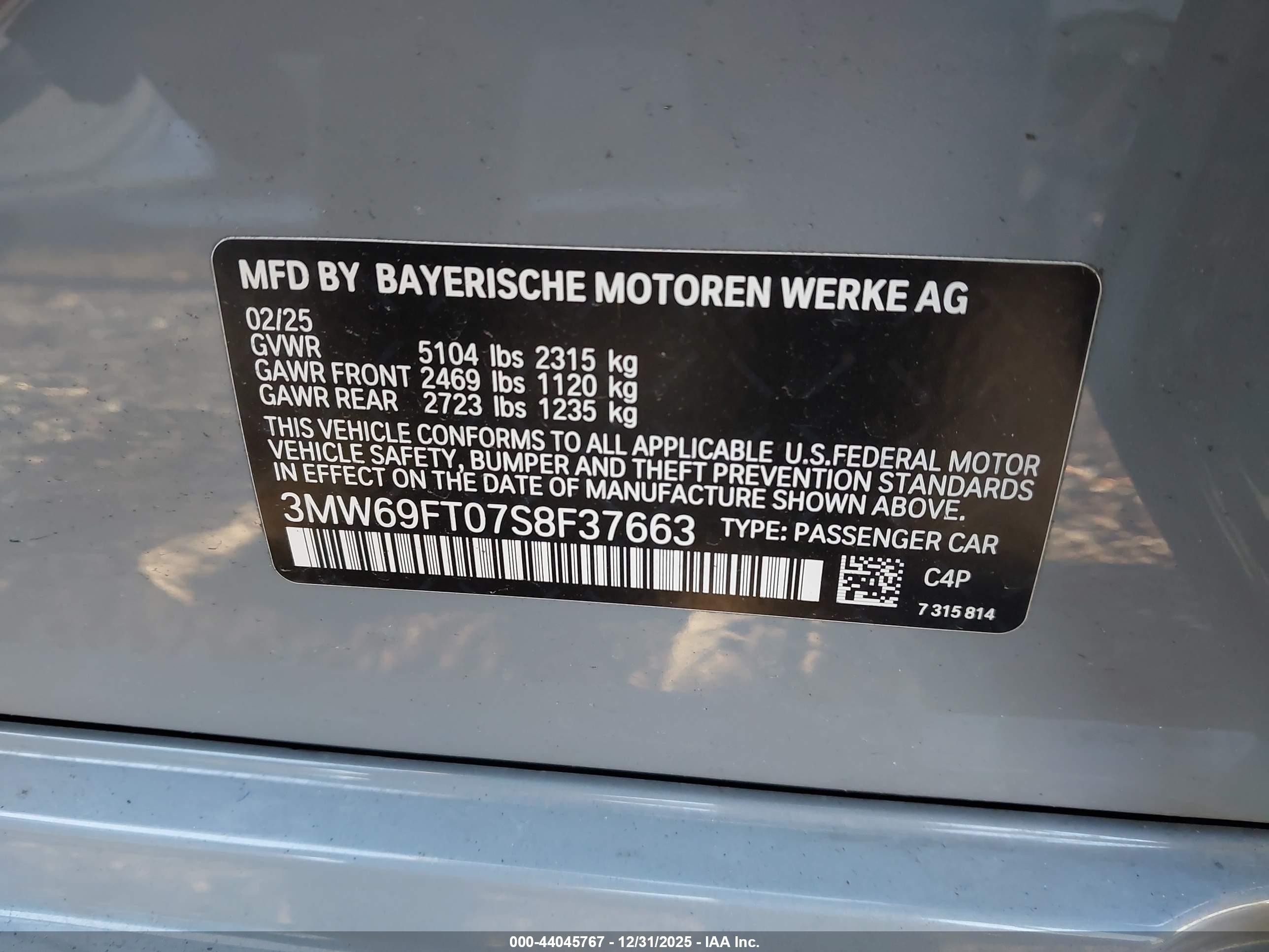 2025 Bmw M340i Xdrive Gray vin: 3MW69FT07S8F37663