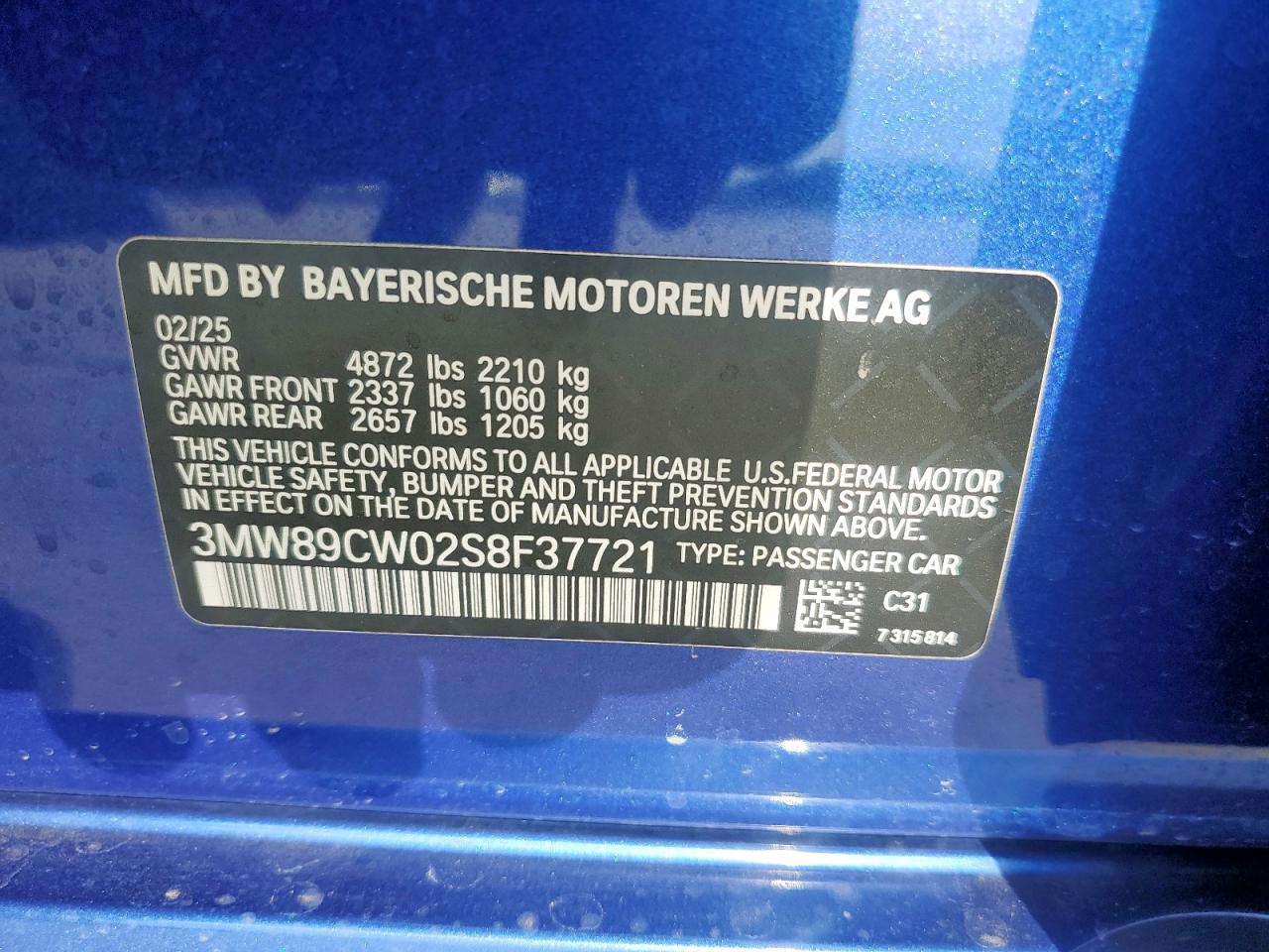 2025 Bmw 330xi    Blue vin: 3MW89CW02S8F37721