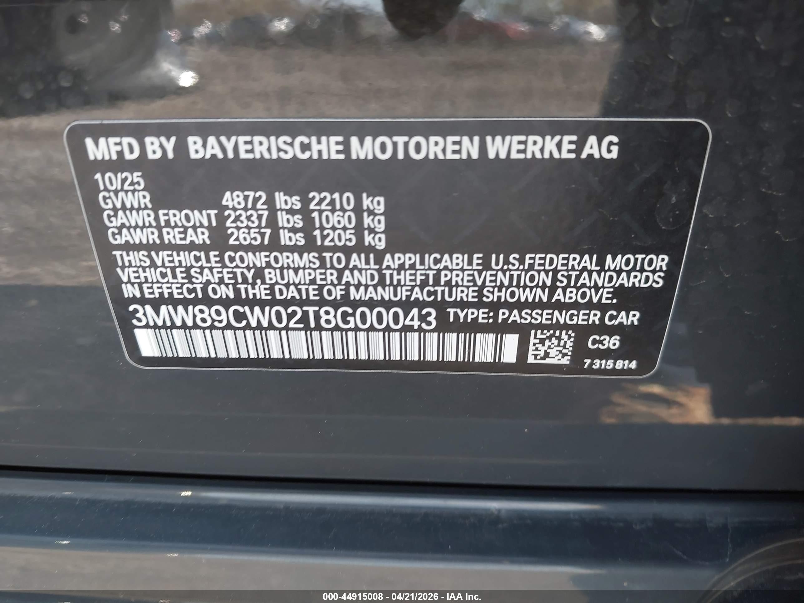 2026 Bmw 330i Xdrive Na Gray vin: 3MW89CW02T8G00043