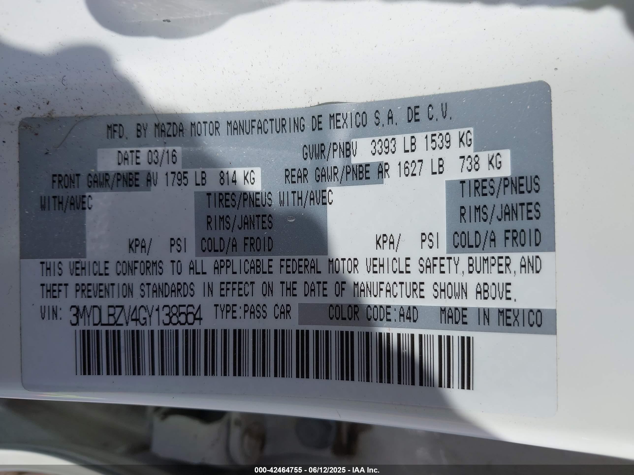 2016 Scion Ia   Белый vin: 3MYDLBZV4GY138564