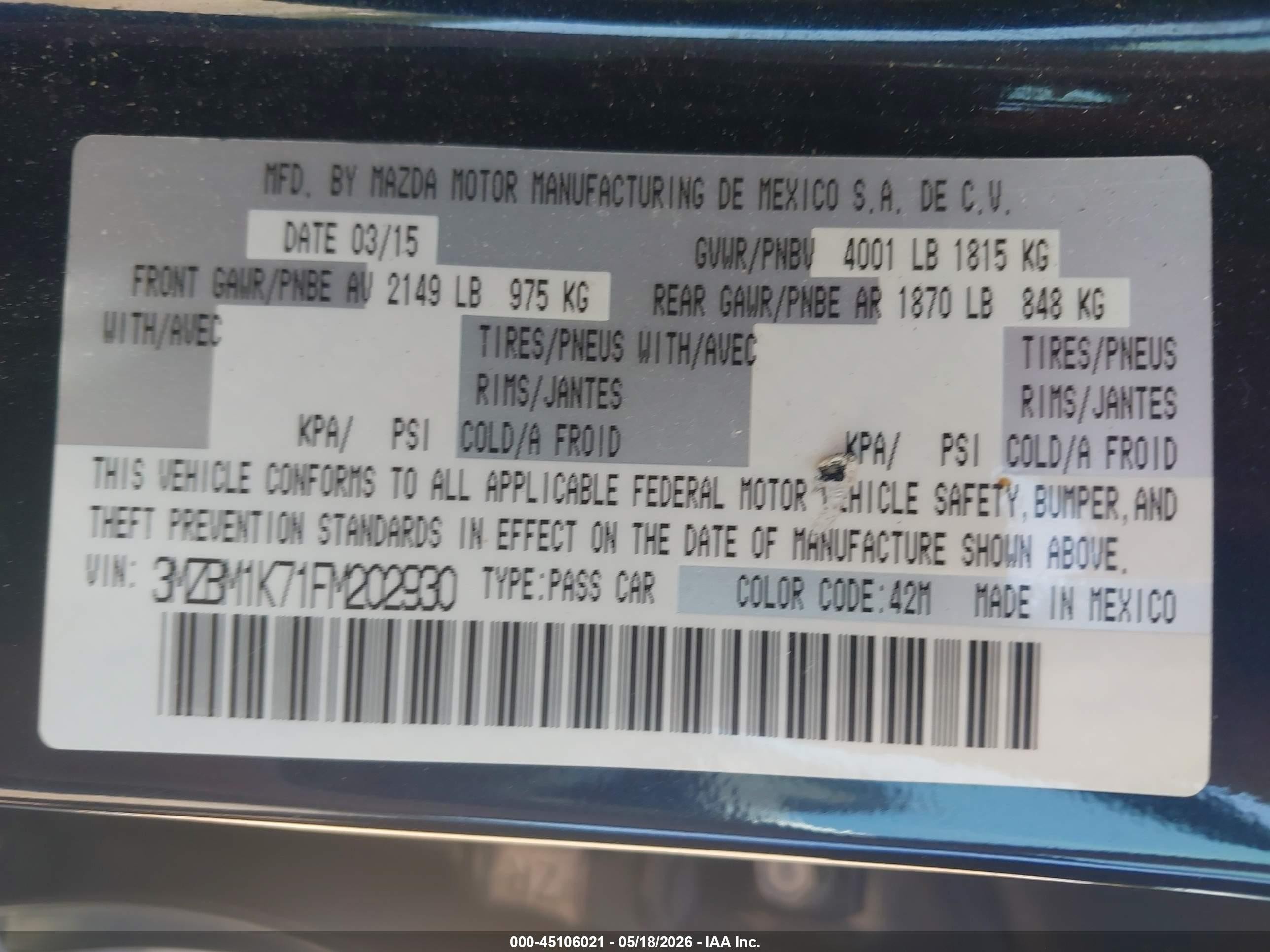 2015 Mazda Mazda3   Синий vin: 3MZBM1K71FM202930