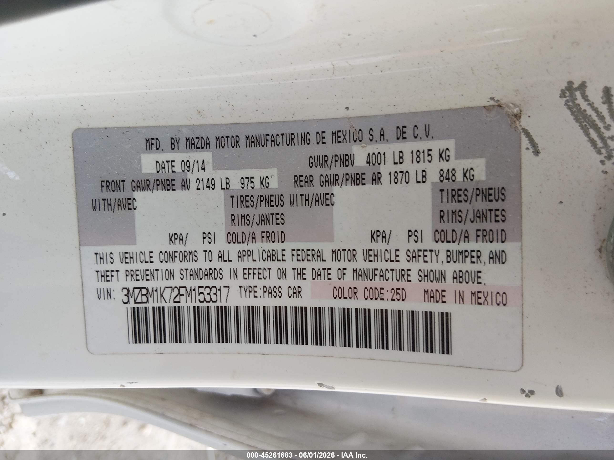 2015 Mazda Mazda3 I Sport Белый vin: 3MZBM1K72FM153317