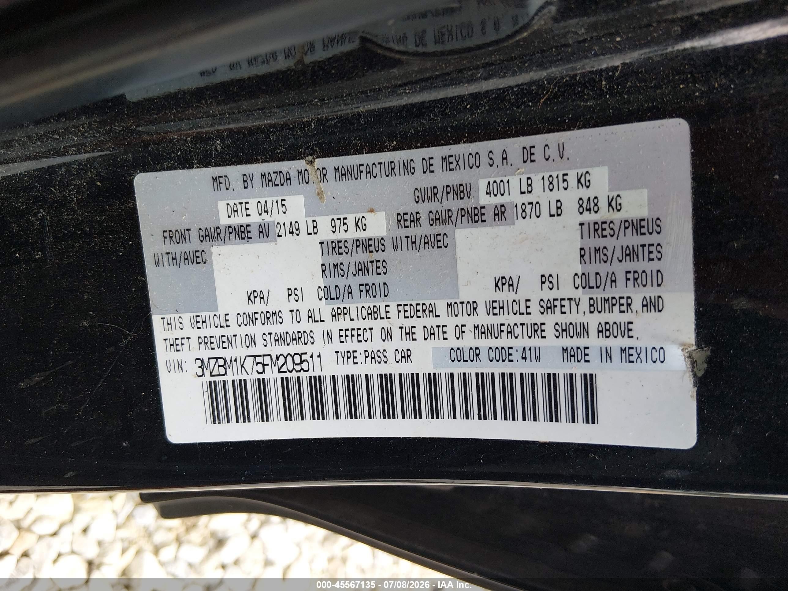 2015 Mazda Mazda3   Black vin: 3MZBM1K75FM209511