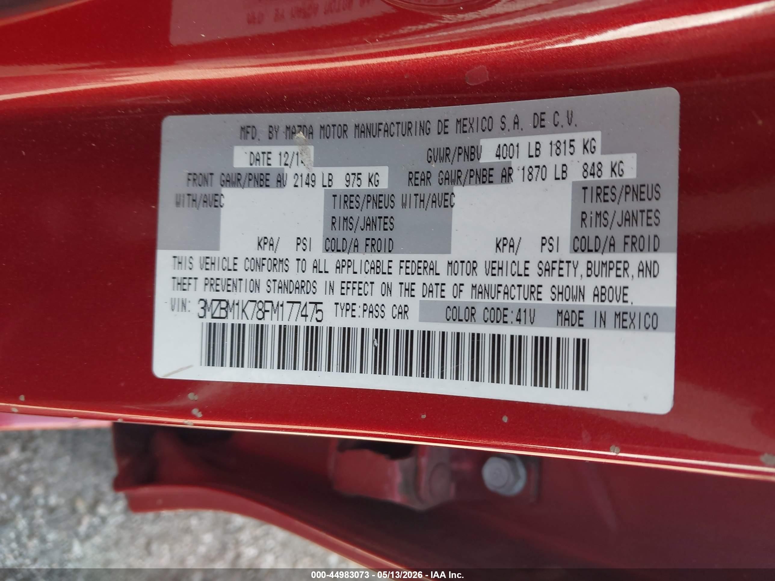 2015 Mazda Mazda3 I Sport Red vin: 3MZBM1K78FM177475