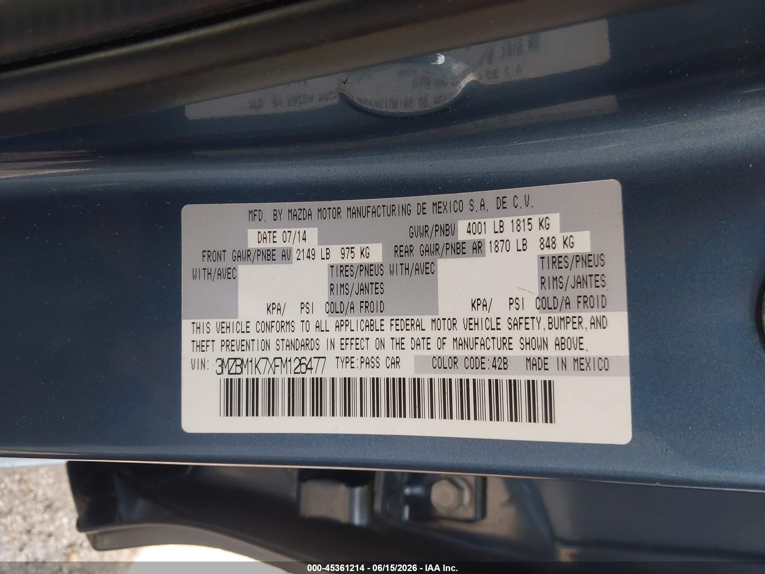 2015 Mazda Mazda3 I Sport Blue vin: 3MZBM1K7XFM126477