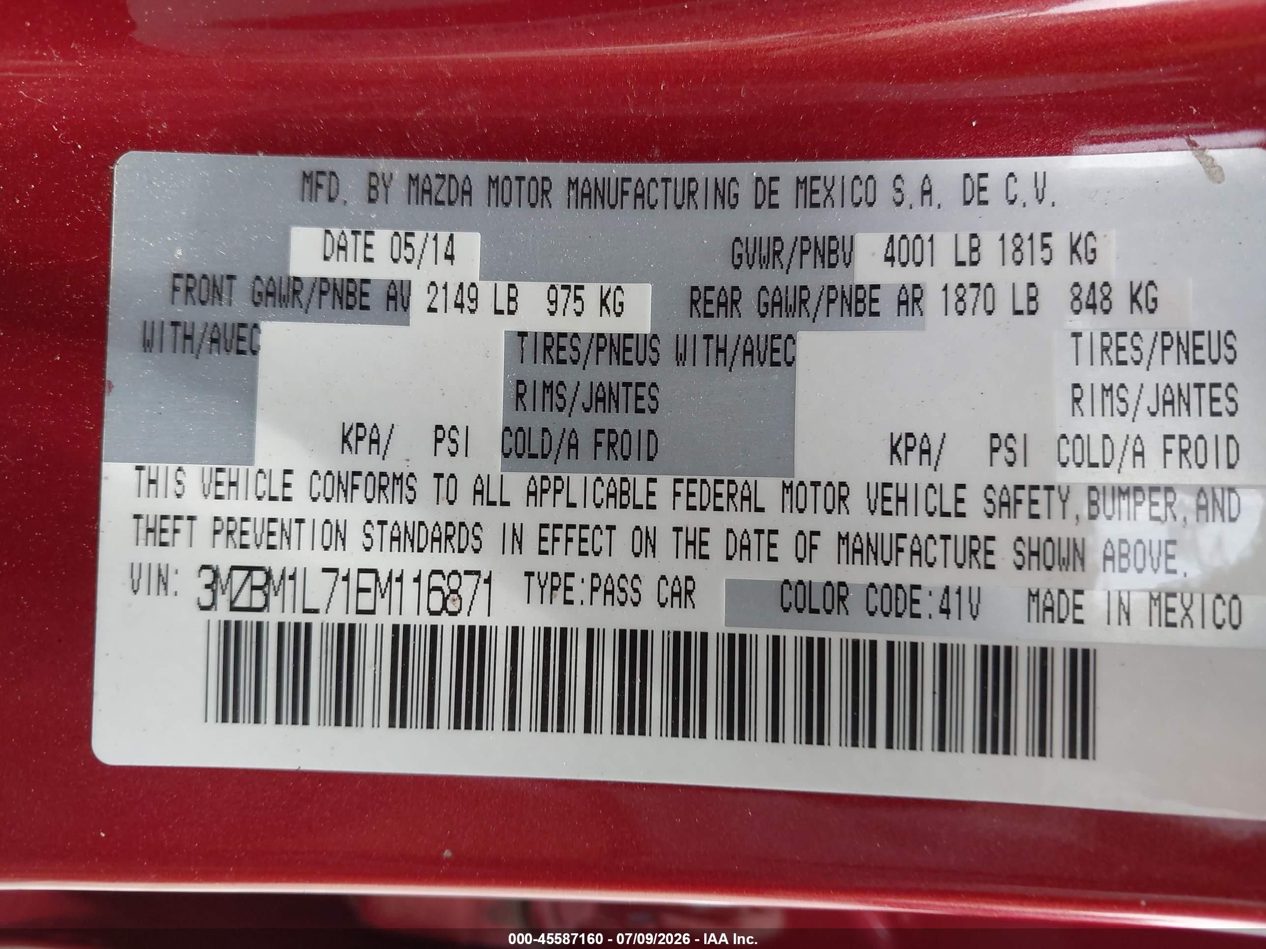 2014 Mazda Mazda3 I Touring Red vin: 3MZBM1L71EM116871