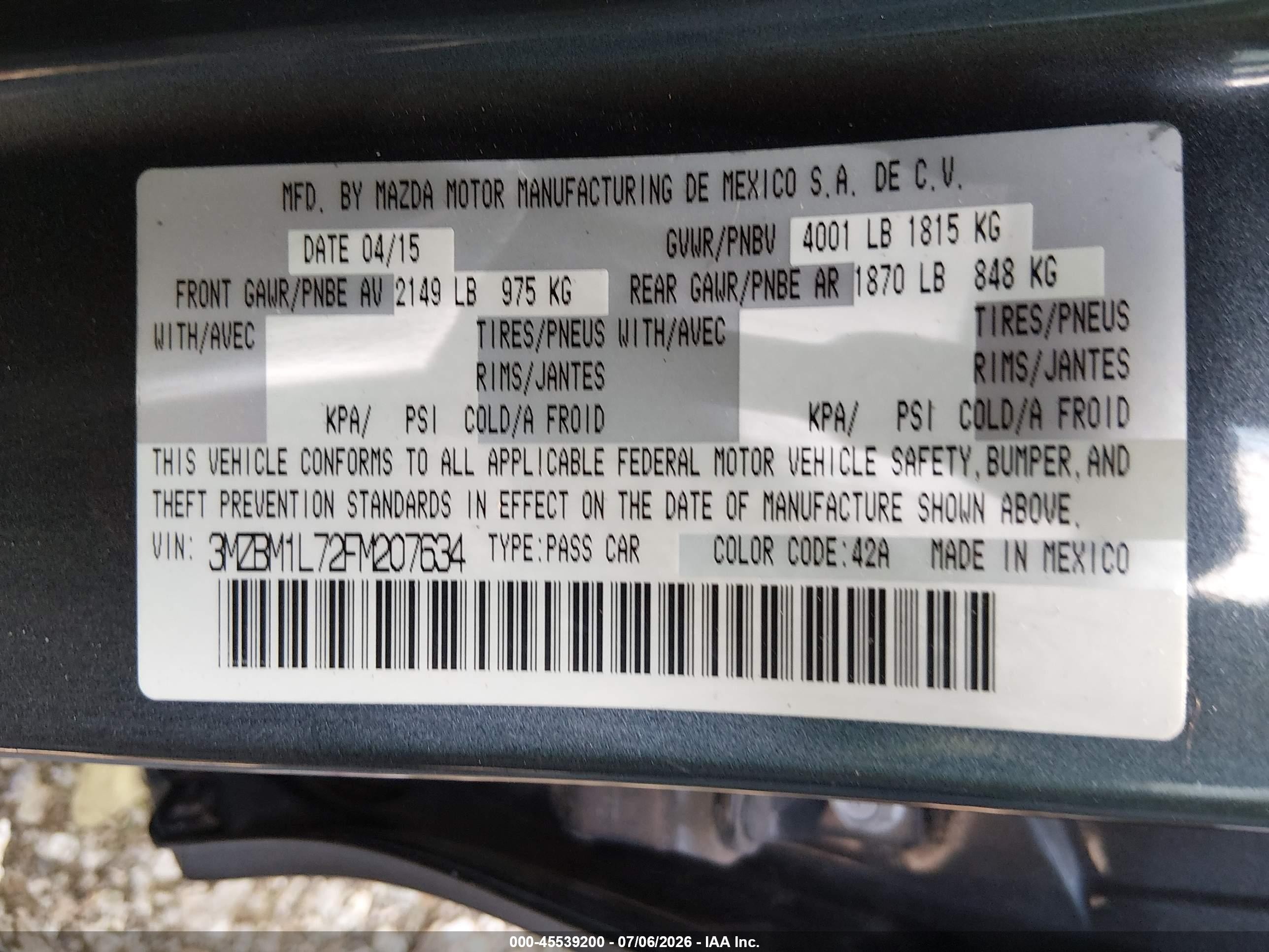 2015 Mazda Mazda3   Gray vin: 3MZBM1L72FM207634