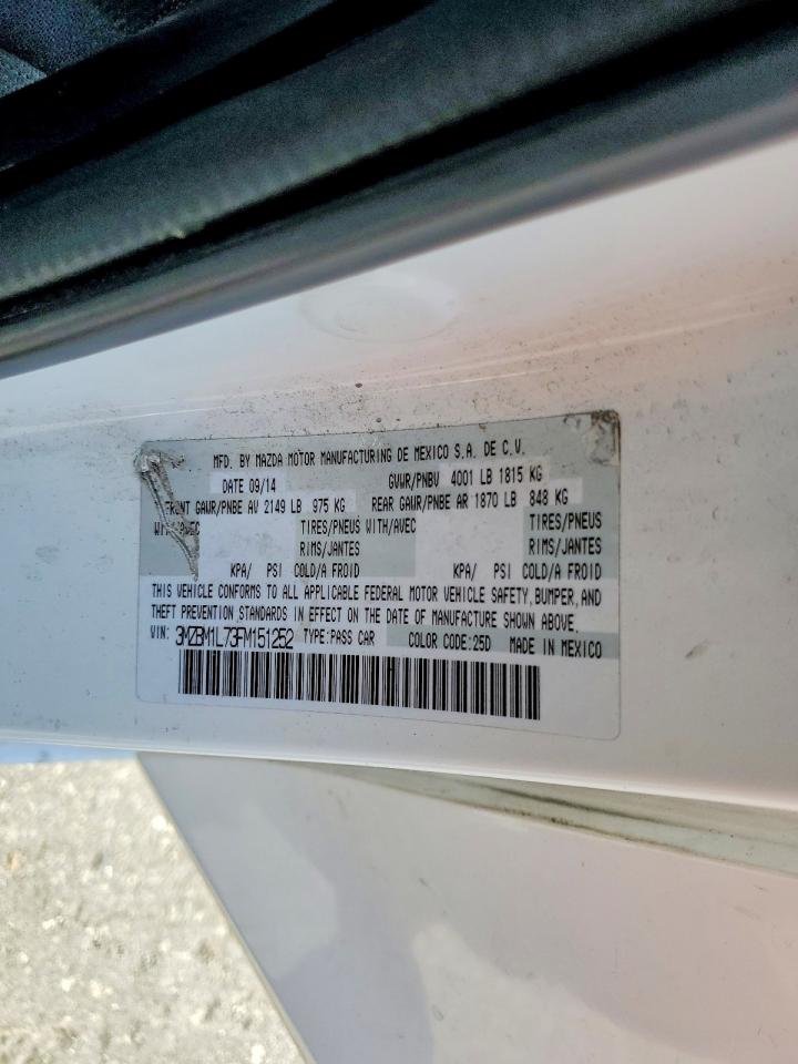 2015 Mazda 3 Touring White vin: 3MZBM1L73FM151252