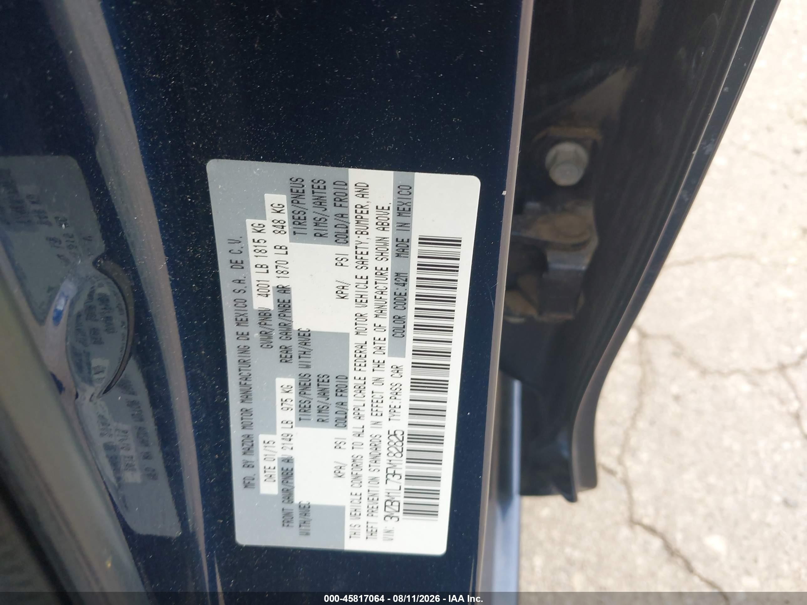 2015 Mazda Mazda3 I Touring Dark Blue vin: 3MZBM1L73FM182825