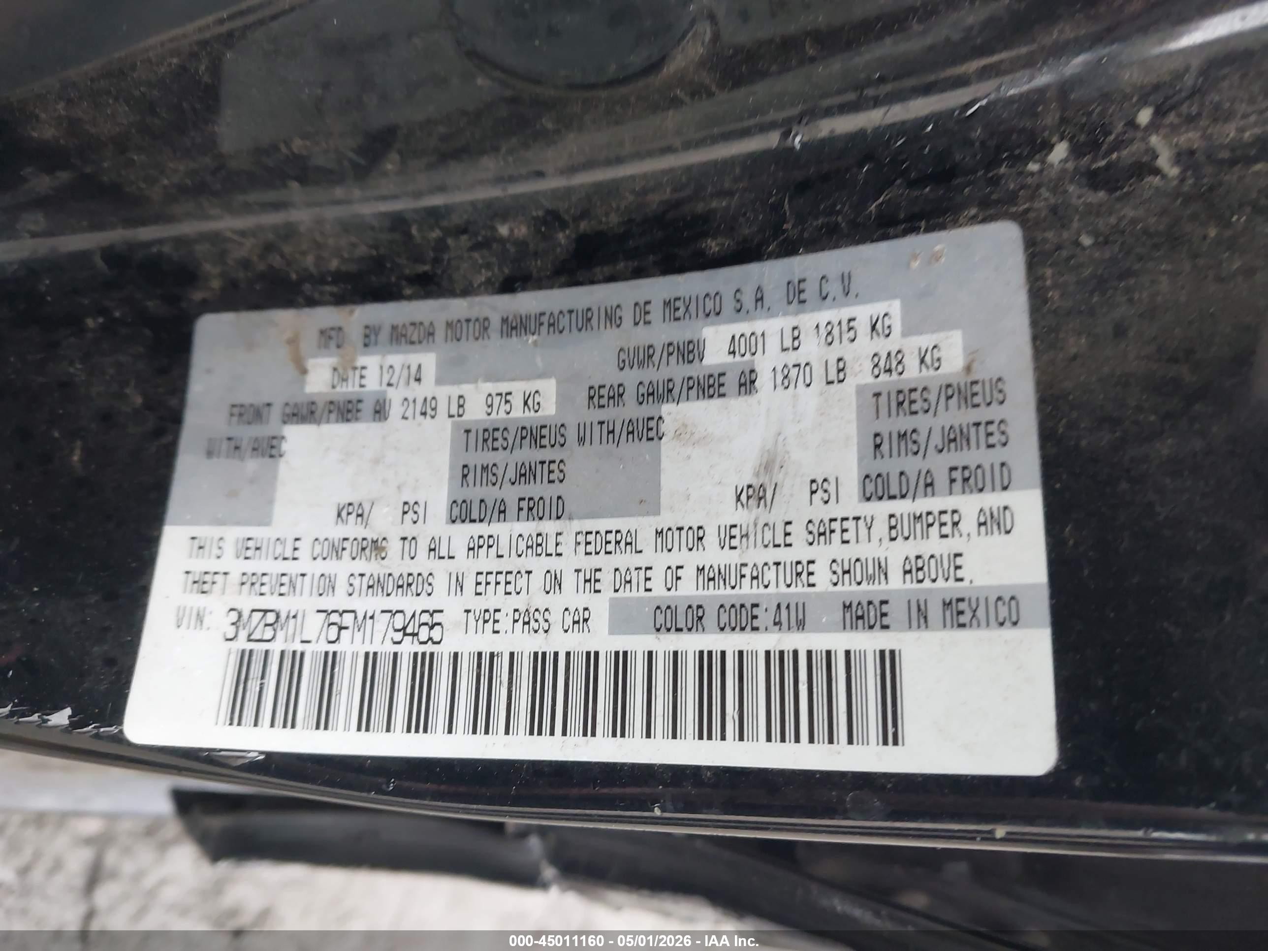 2015 Mazda Mazda3 I Touring Black vin: 3MZBM1L76FM179465