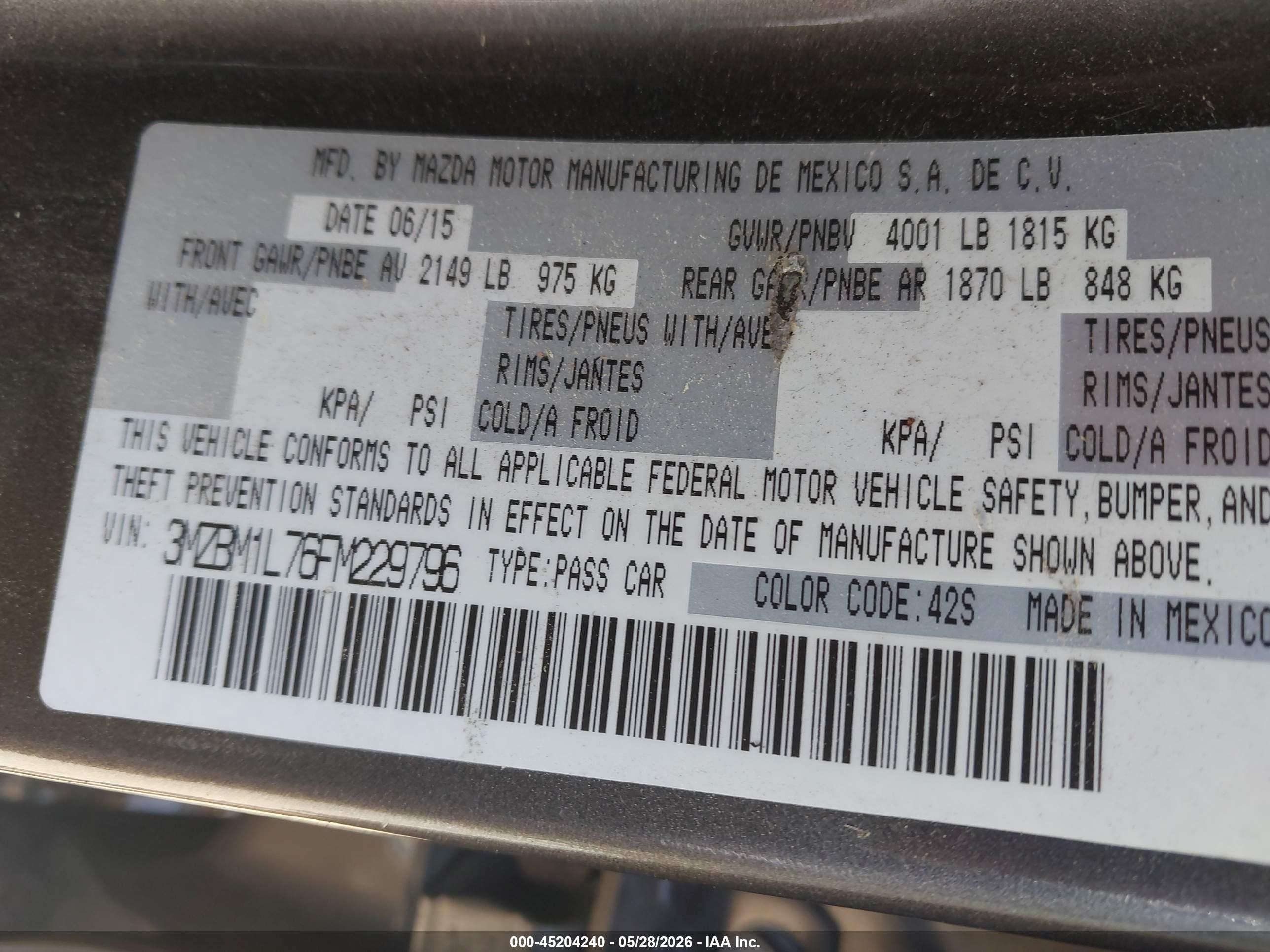 2015 Mazda Mazda3 I Touring Серый vin: 3MZBM1L76FM229796