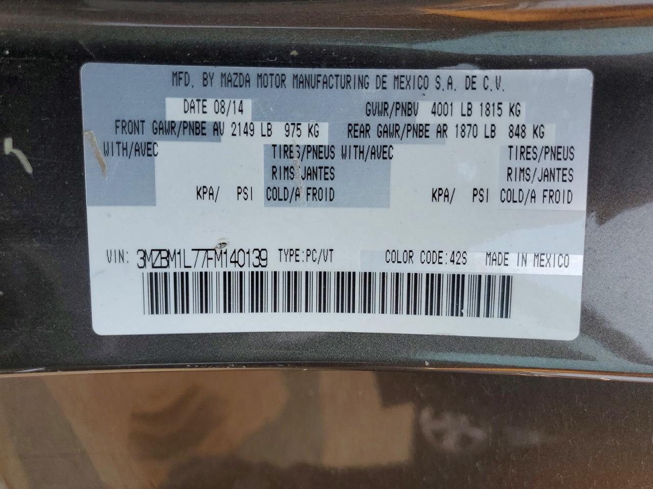 2015 Mazda 3 Touring Charcoal vin: 3MZBM1L77FM140139