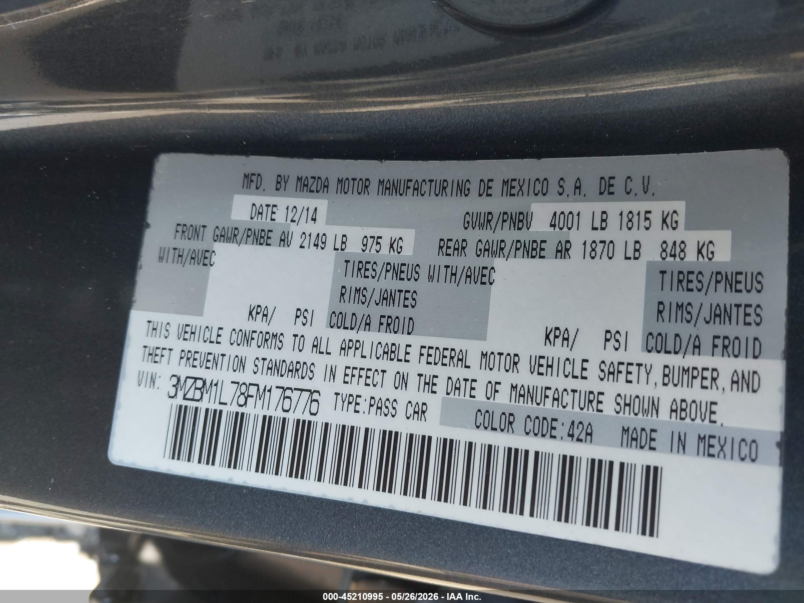 2015 Mazda Mazda3 I Touring Gray vin: 3MZBM1L78FM176776
