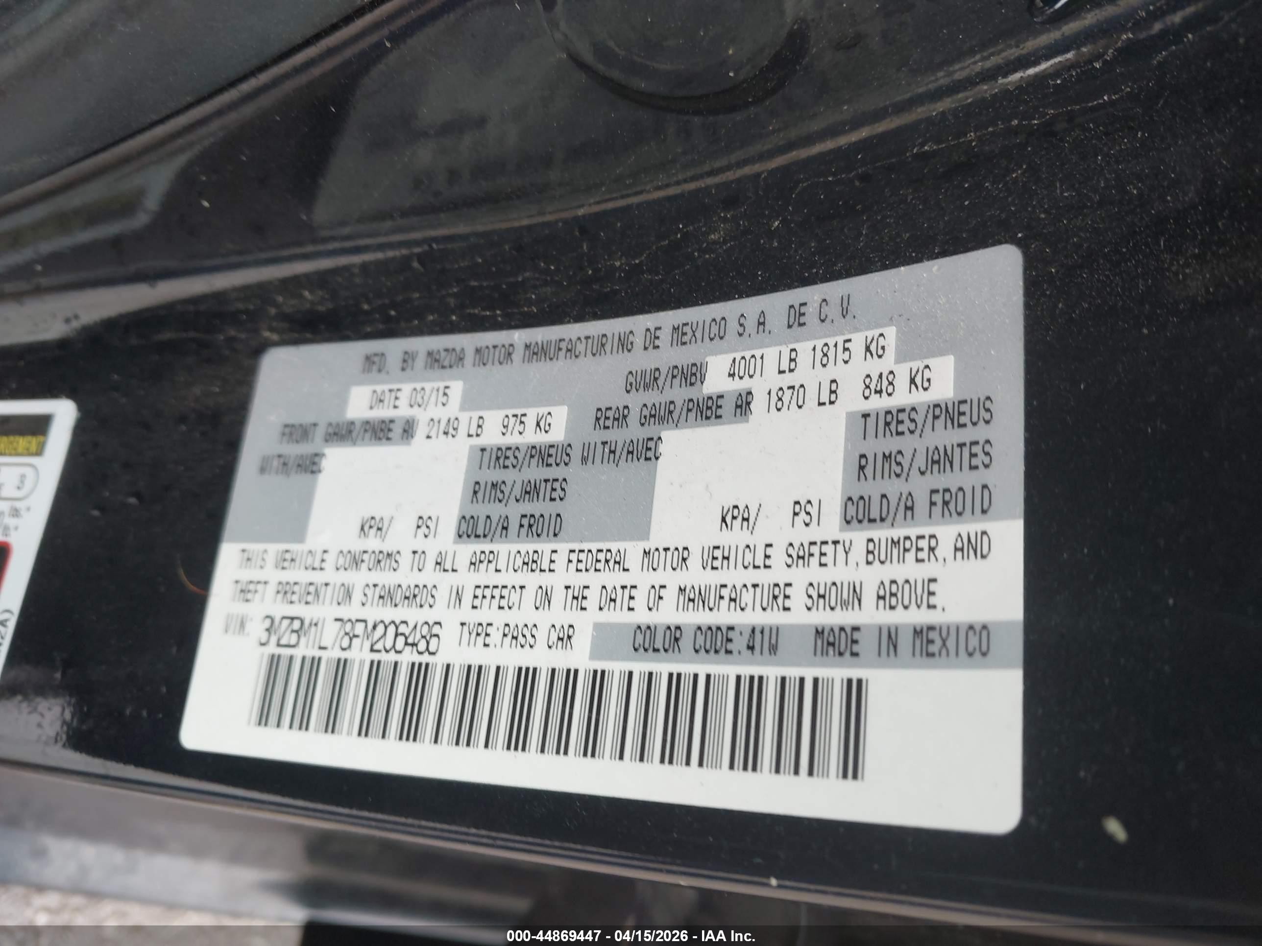 2015 Mazda Mazda3 I Touring Black vin: 3MZBM1L78FM206486