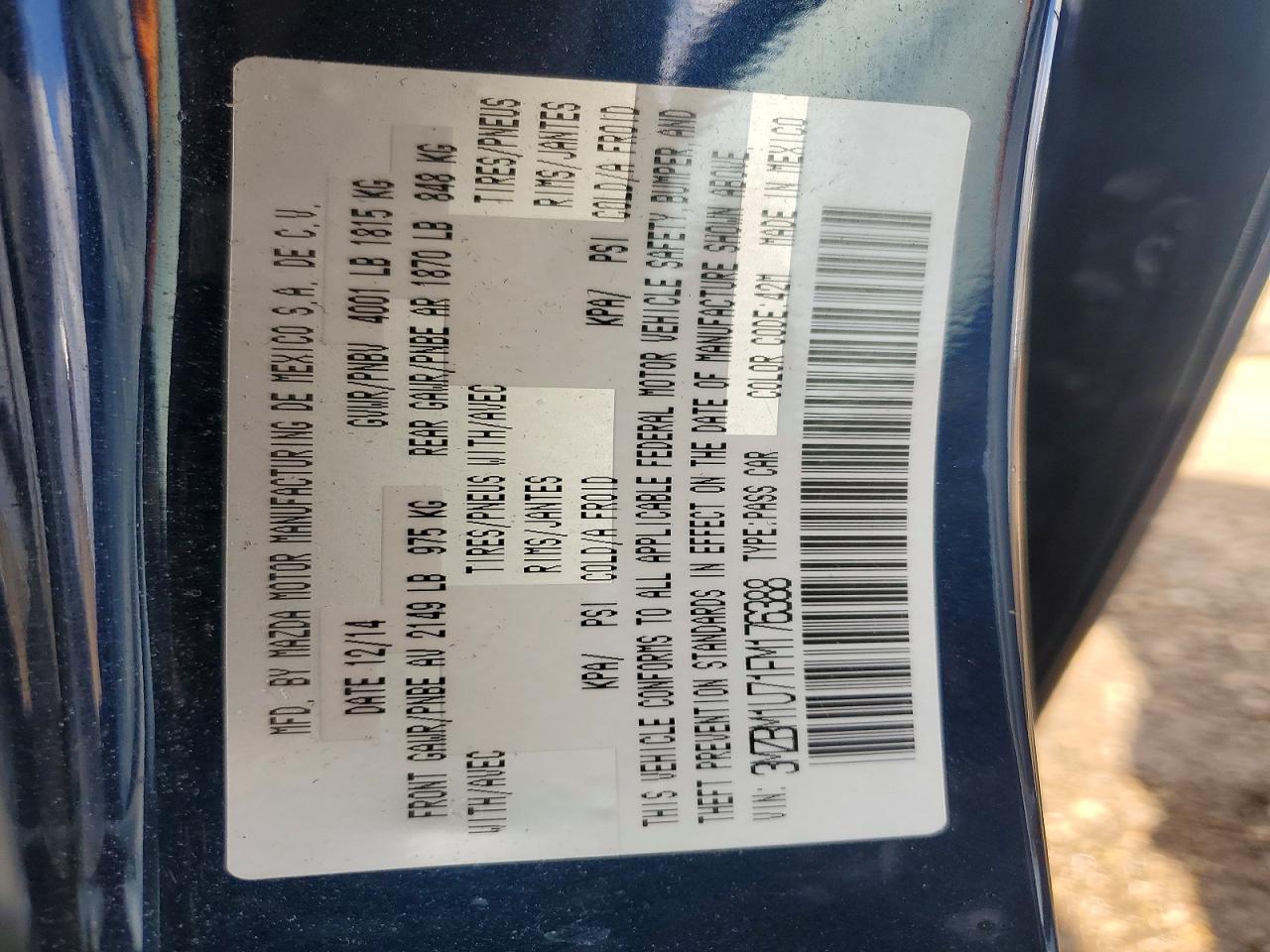 2015 Mazda 3 Sport Blue vin: 3MZBM1U71FM176388