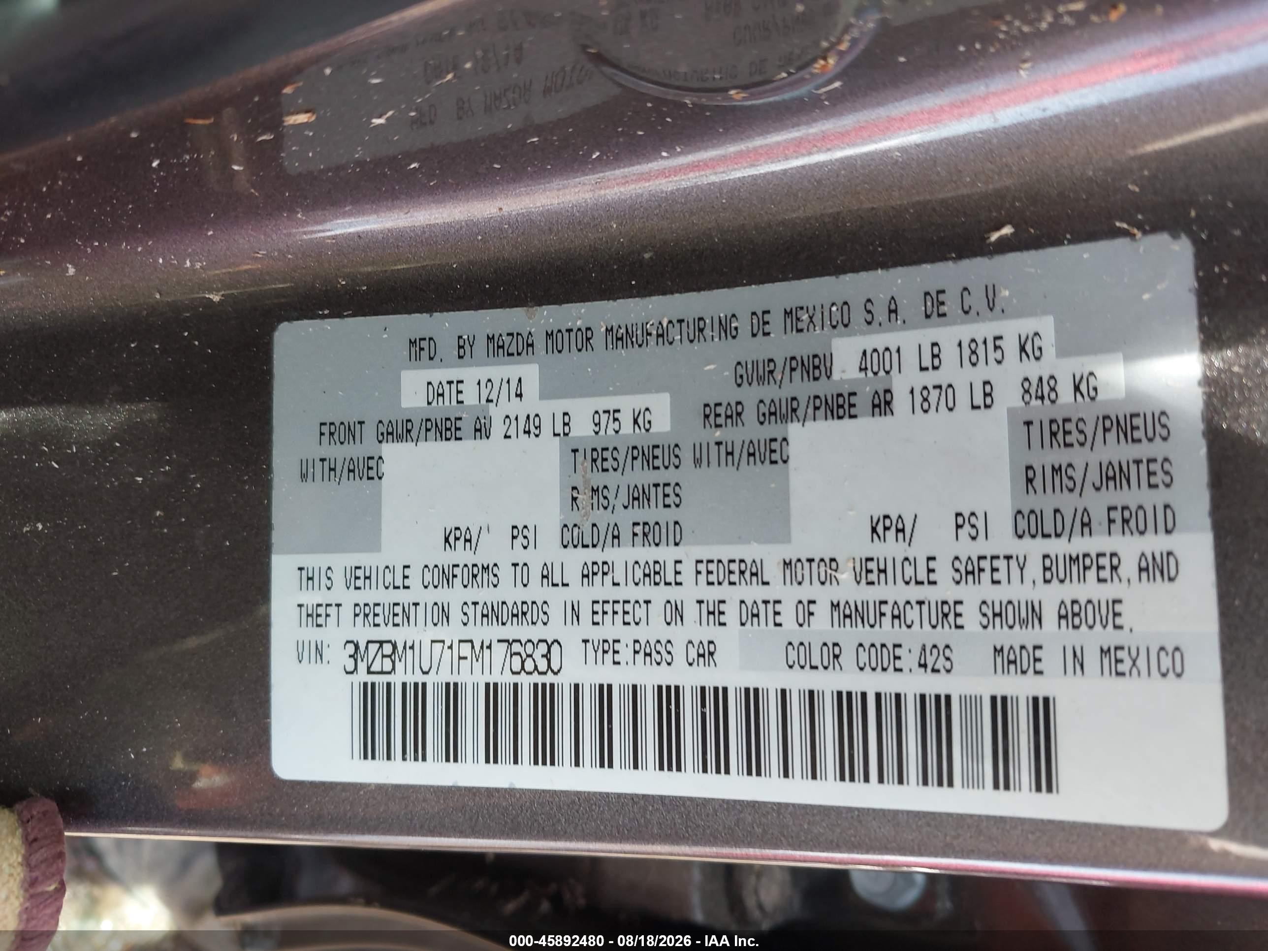 2015 Mazda Mazda3 I Sport Gray vin: 3MZBM1U71FM176830