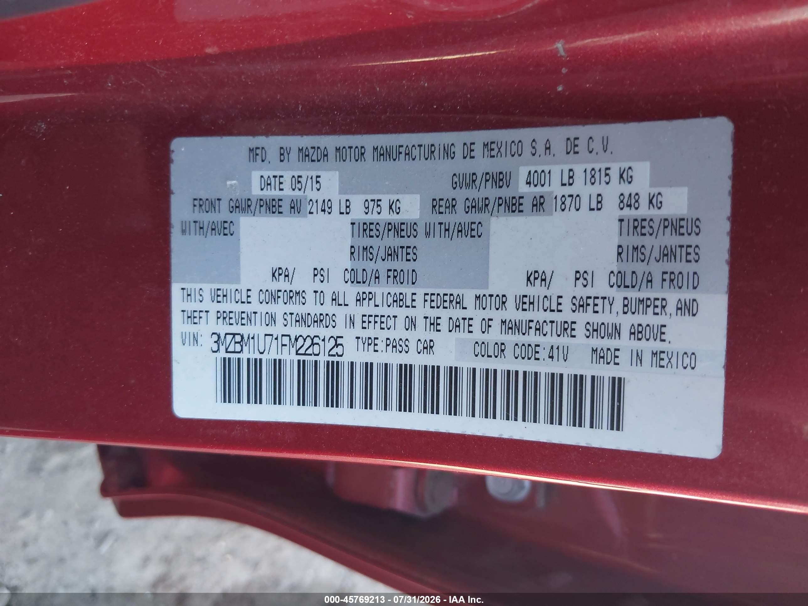 2015 Mazda Mazda3 I Sport Красный vin: 3MZBM1U71FM226125