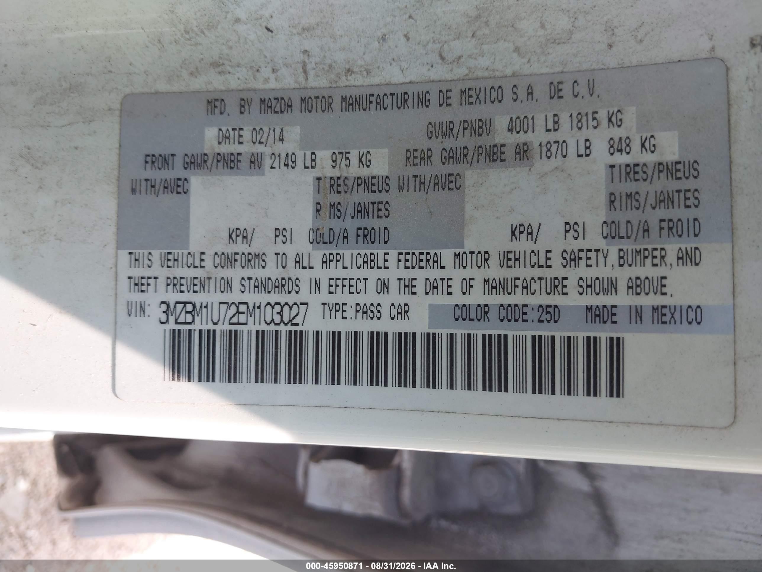 2014 Mazda Mazda3 I Sport White vin: 3MZBM1U72EM103027
