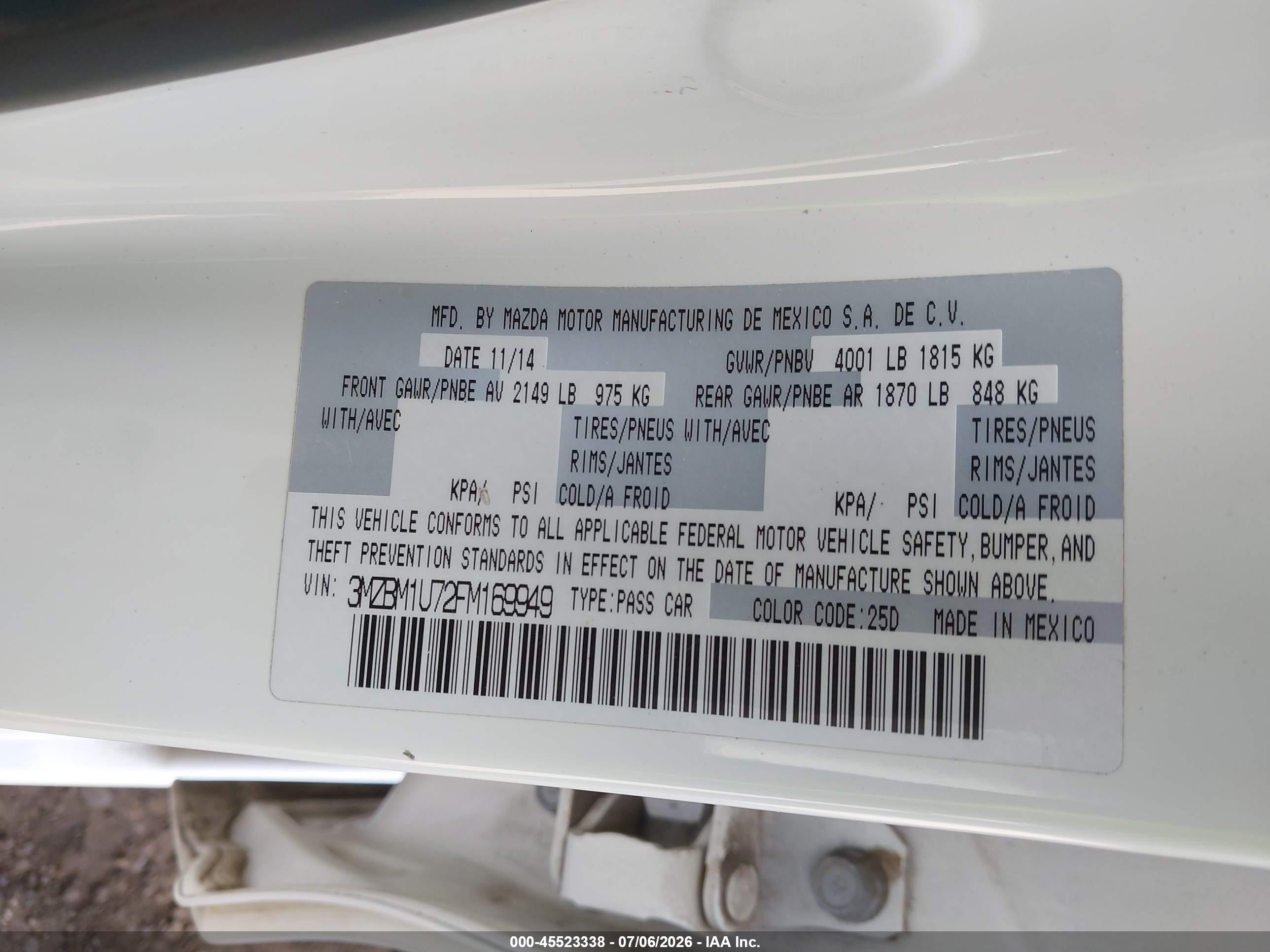 2015 Mazda Mazda3 I Sport White vin: 3MZBM1U72FM169949