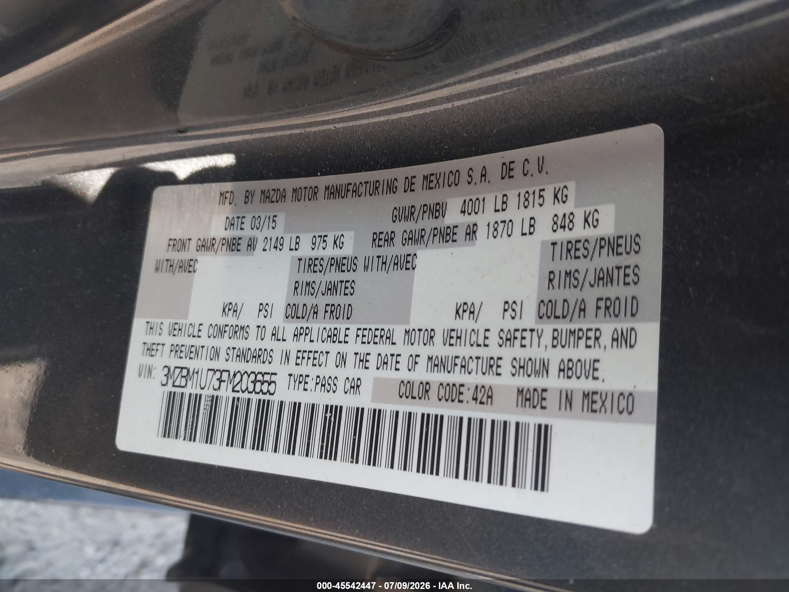 2015 Mazda Mazda3   Black vin: 3MZBM1U73FM203655